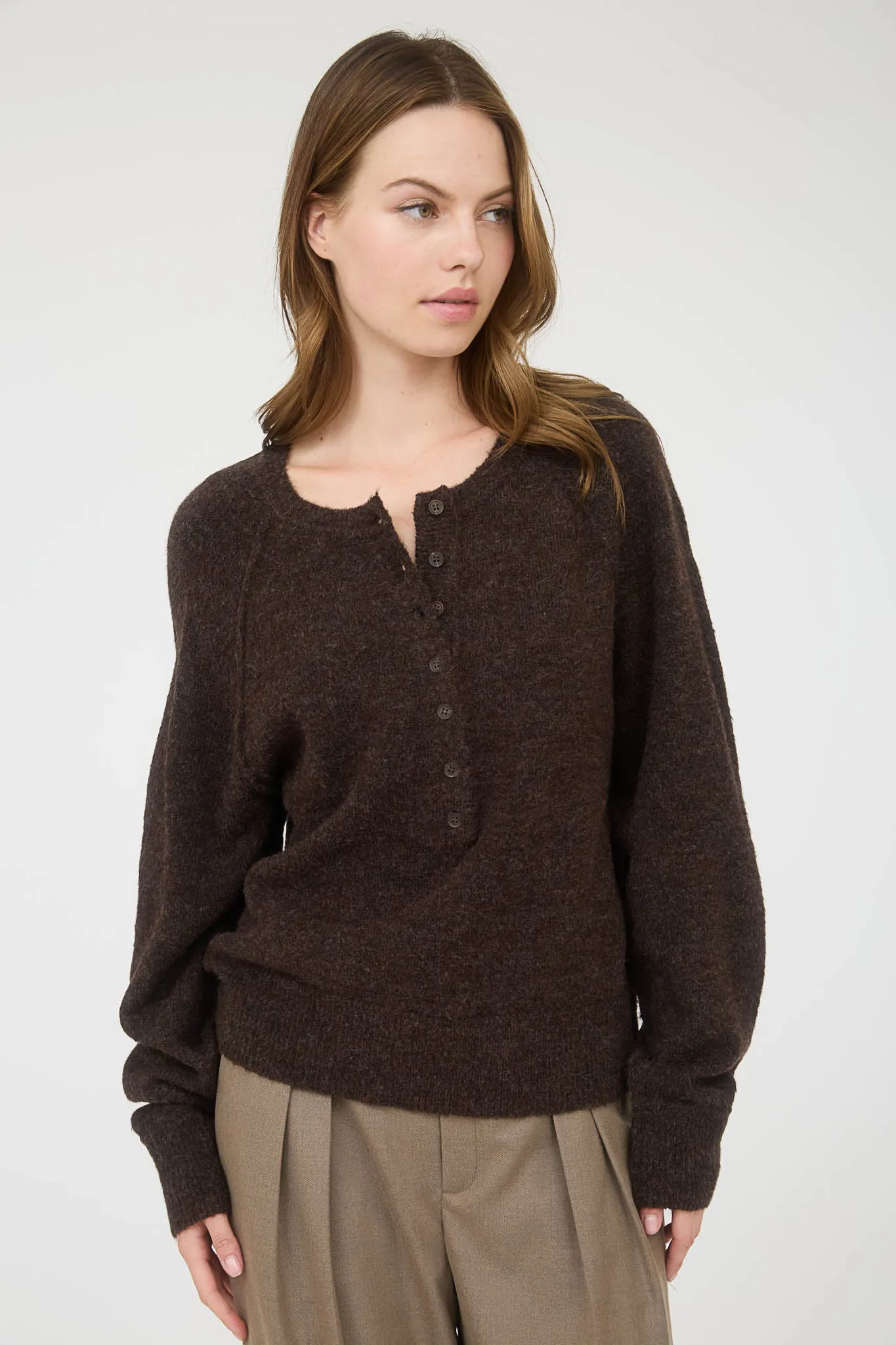 RAGLAN LONG SLEEVE HENLEY KNIT SWEATER sold by Blu Pepper product image thumbnail 5