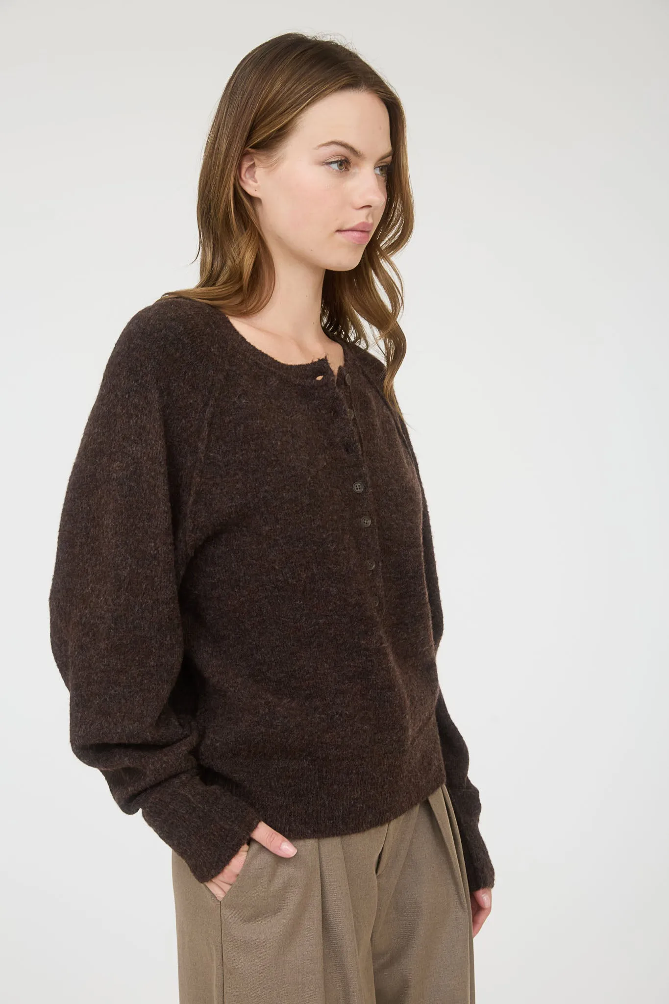 RAGLAN LONG SLEEVE HENLEY KNIT SWEATER sold by Blu Pepper product image thumbnail 3