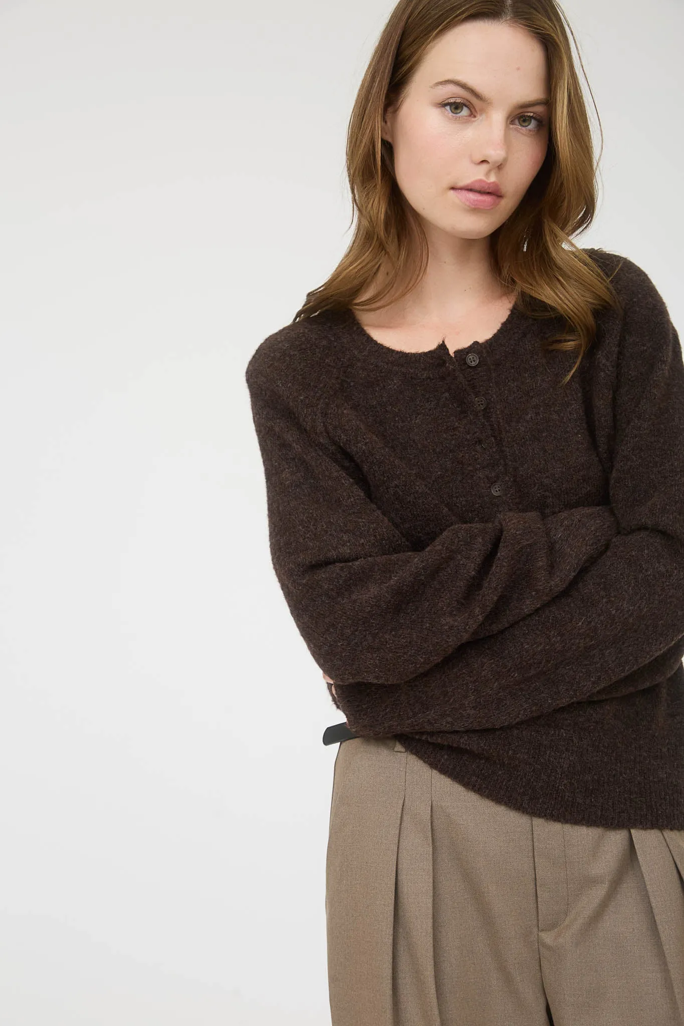 RAGLAN LONG SLEEVE HENLEY KNIT SWEATER sold by Blu Pepper