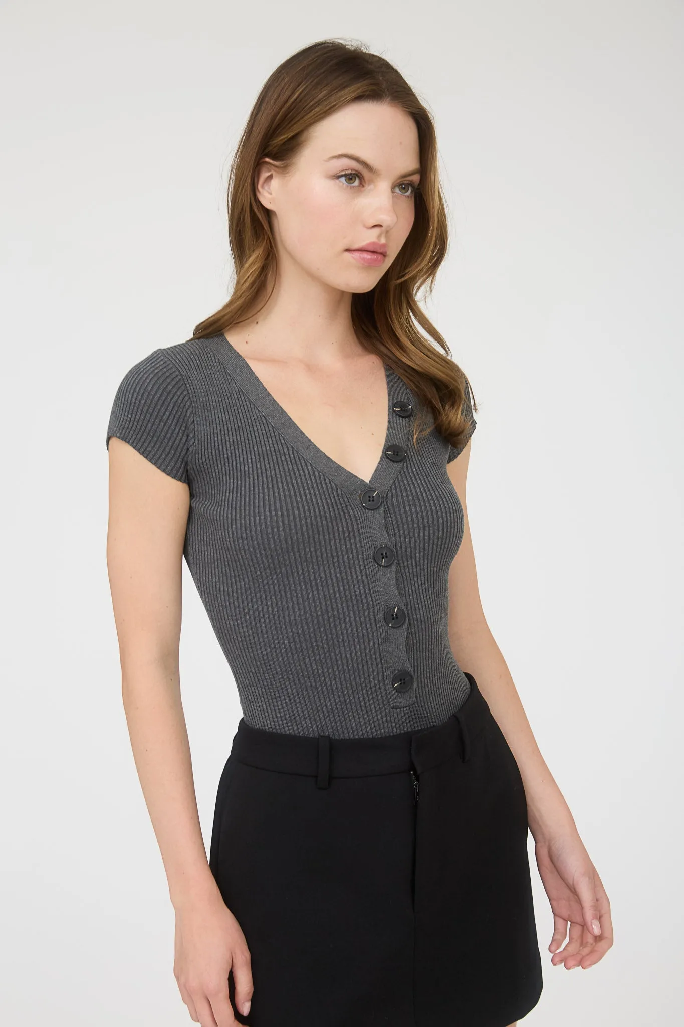 BUTTON DETAIL SHORT SLEEVE SWEATER KNIT BODYSUIT sold by Blu Pepper product image thumbnail 3