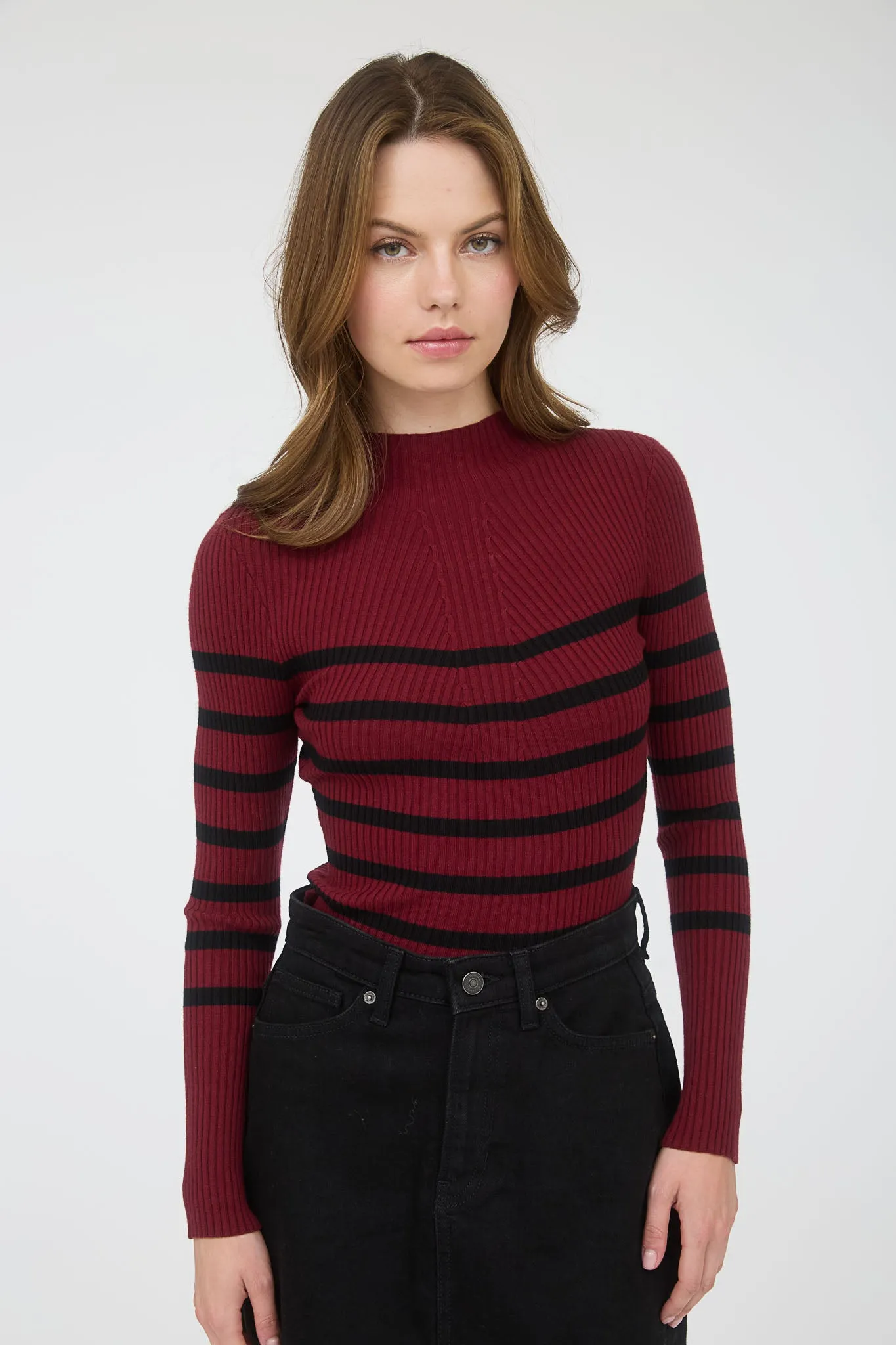 MOCK NECK STRIPE LONG SLEEVE SWEATER KNIT PULLOVER sold by Blu Pepper product image thumbnail 5