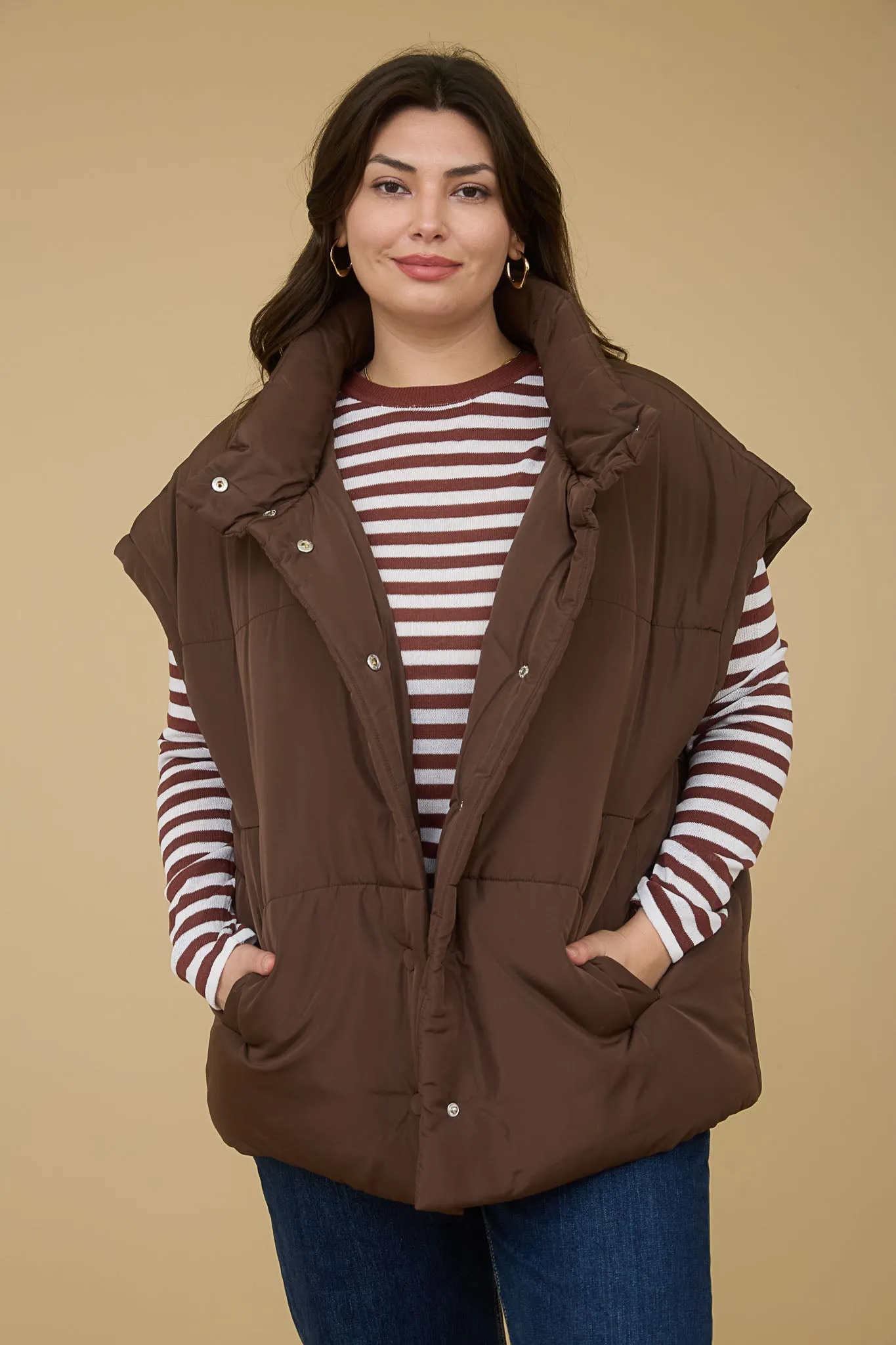 PLUS OVERSIZED SNAP BUTTON PUFFER VEST sold by Blu Pepper