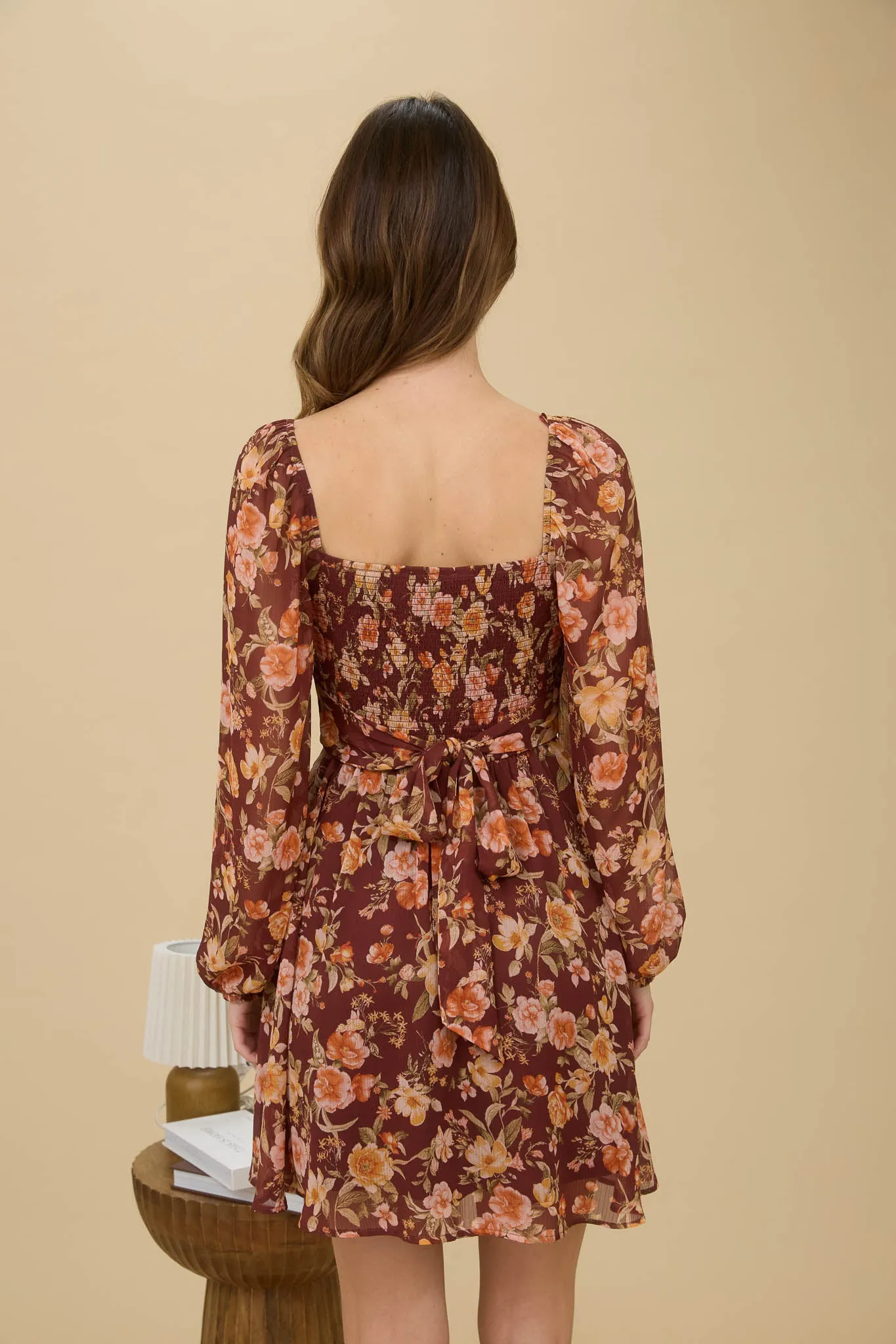 FLORAL SWEETHEART LONG SLEEVE BACK TIE MINI DRESS sold by Blu Pepper product image thumbnail 2