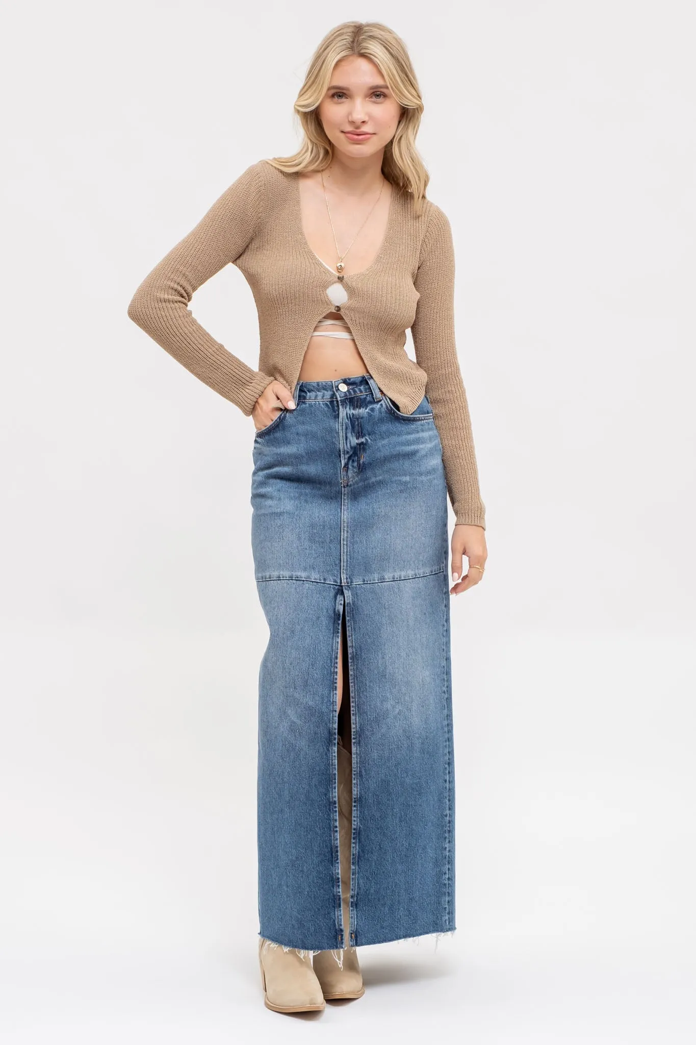 DOUBLE BUTTON FONT KNIT CARDIGAN sold by Blu Pepper product image thumbnail 5