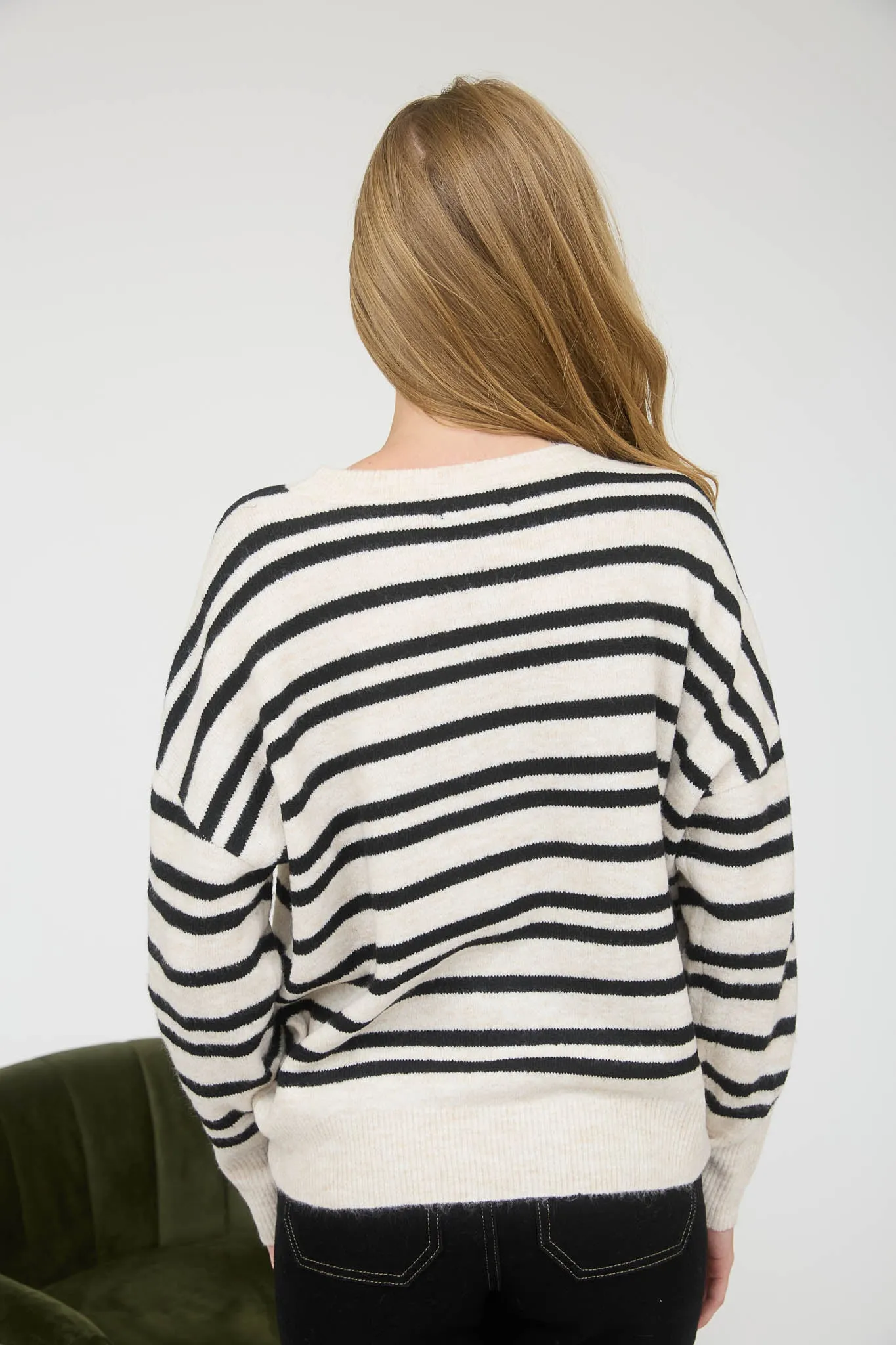 STRIPE FRONT SEAM DETAIL LONG SLEEVE SWEATER (PRE-ORDER) sold by Blu Pepper product image thumbnail 2