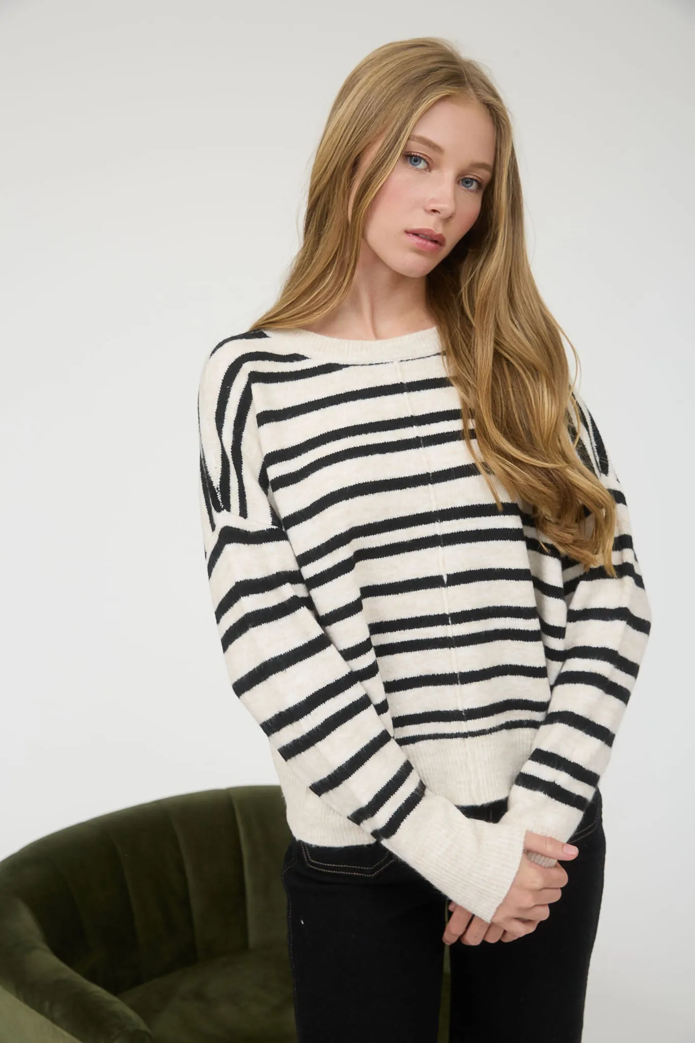STRIPE FRONT SEAM DETAIL LONG SLEEVE SWEATER (PRE-ORDER) sold by Blu Pepper product image thumbnail 5