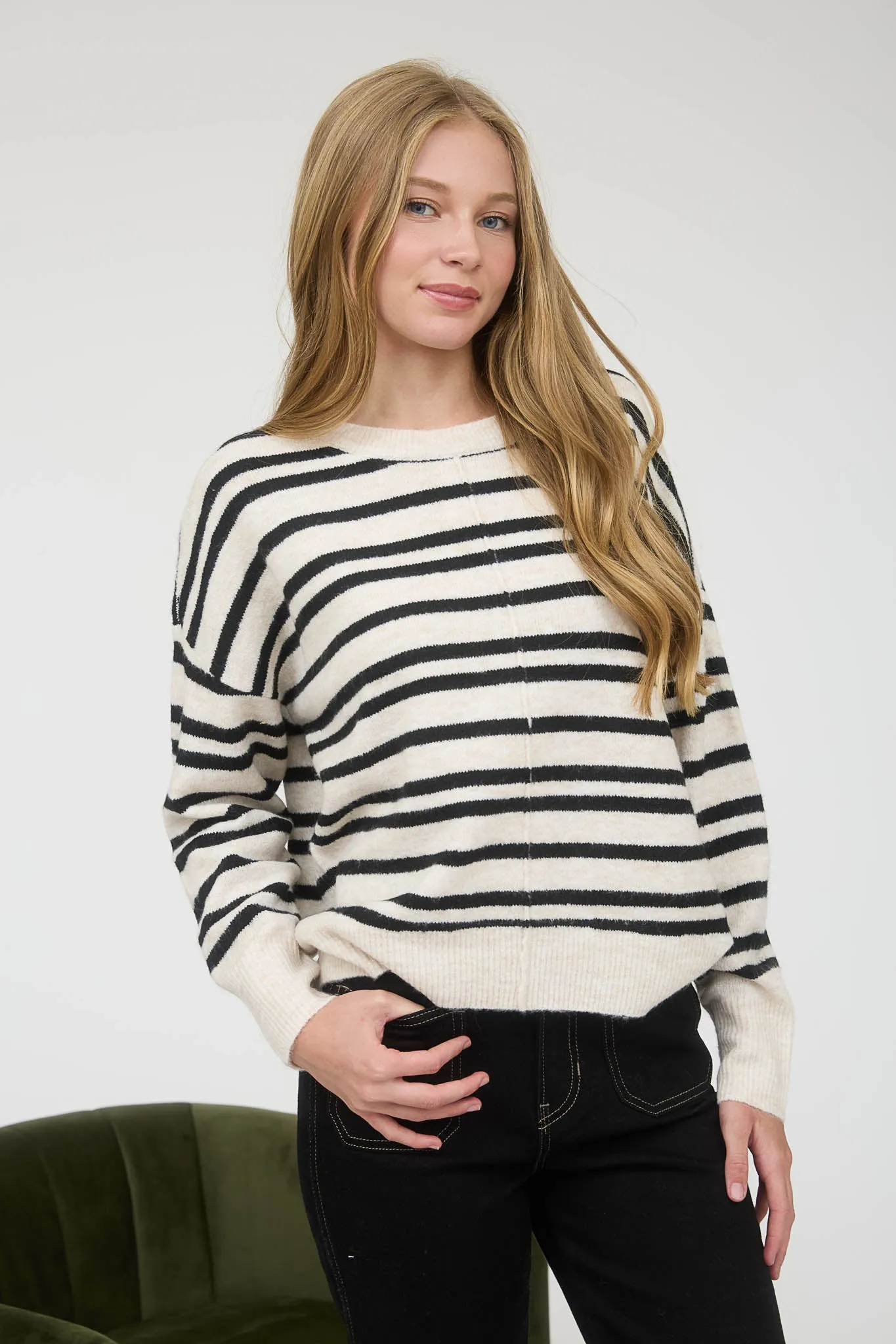 STRIPE FRONT SEAM DETAIL LONG SLEEVE SWEATER (PRE-ORDER) sold by Blu Pepper product image thumbnail 4