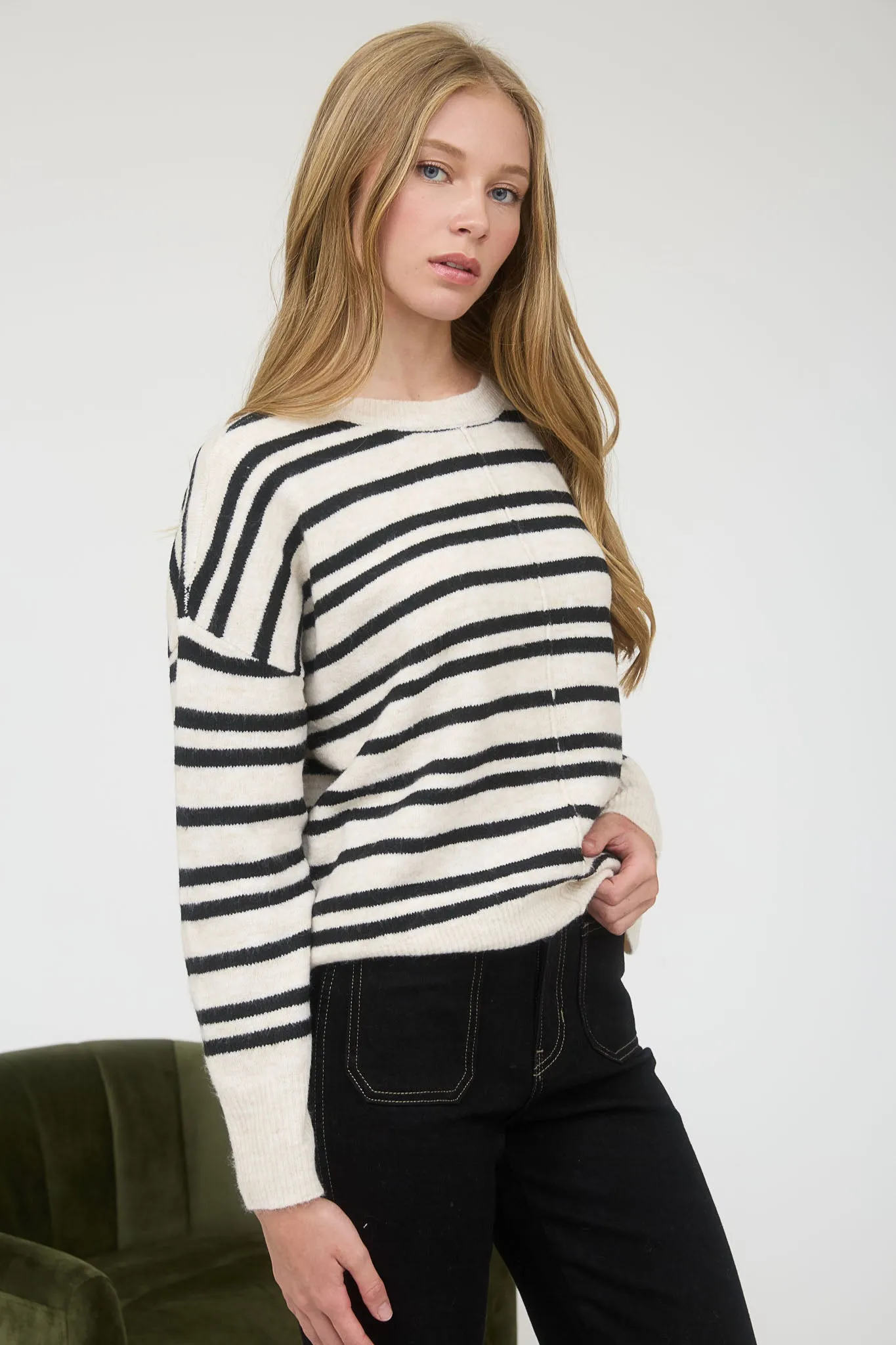 STRIPE FRONT SEAM DETAIL LONG SLEEVE SWEATER (PRE-ORDER) sold by Blu Pepper product image thumbnail 3
