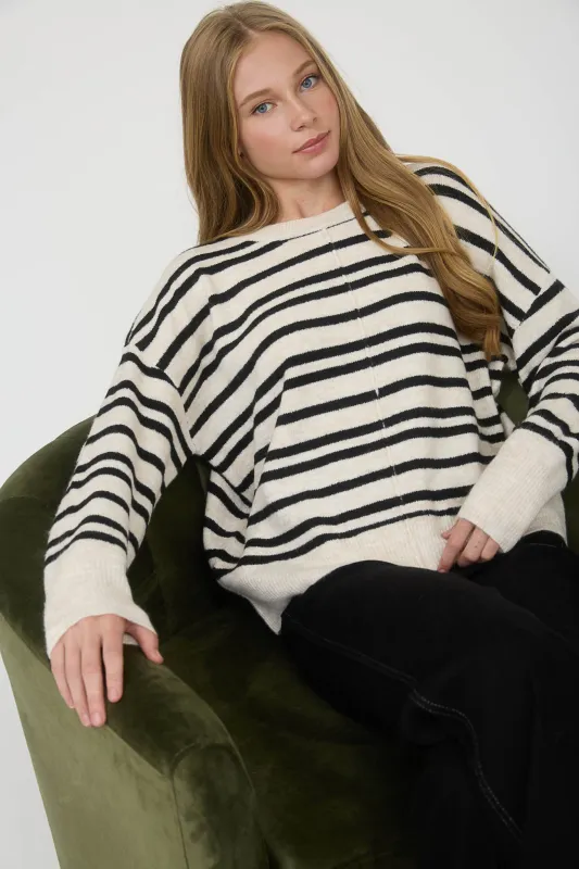 STRIPE FRONT SEAM DETAIL LONG SLEEVE SWEATER (PRE-ORDER) made by Blu Pepper