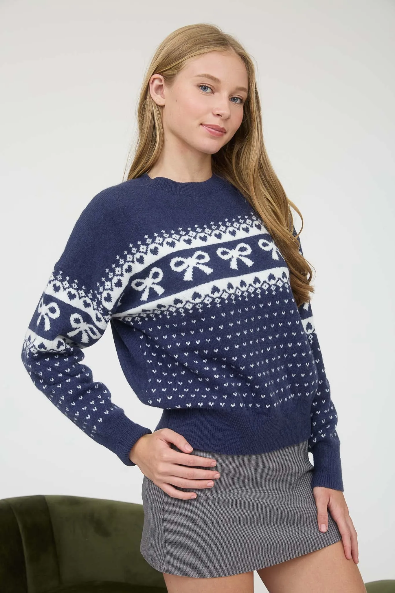 BOW AND HEART JACQUARD KNIT PULLOVER SWEATER sold by Blu Pepper product image thumbnail 3