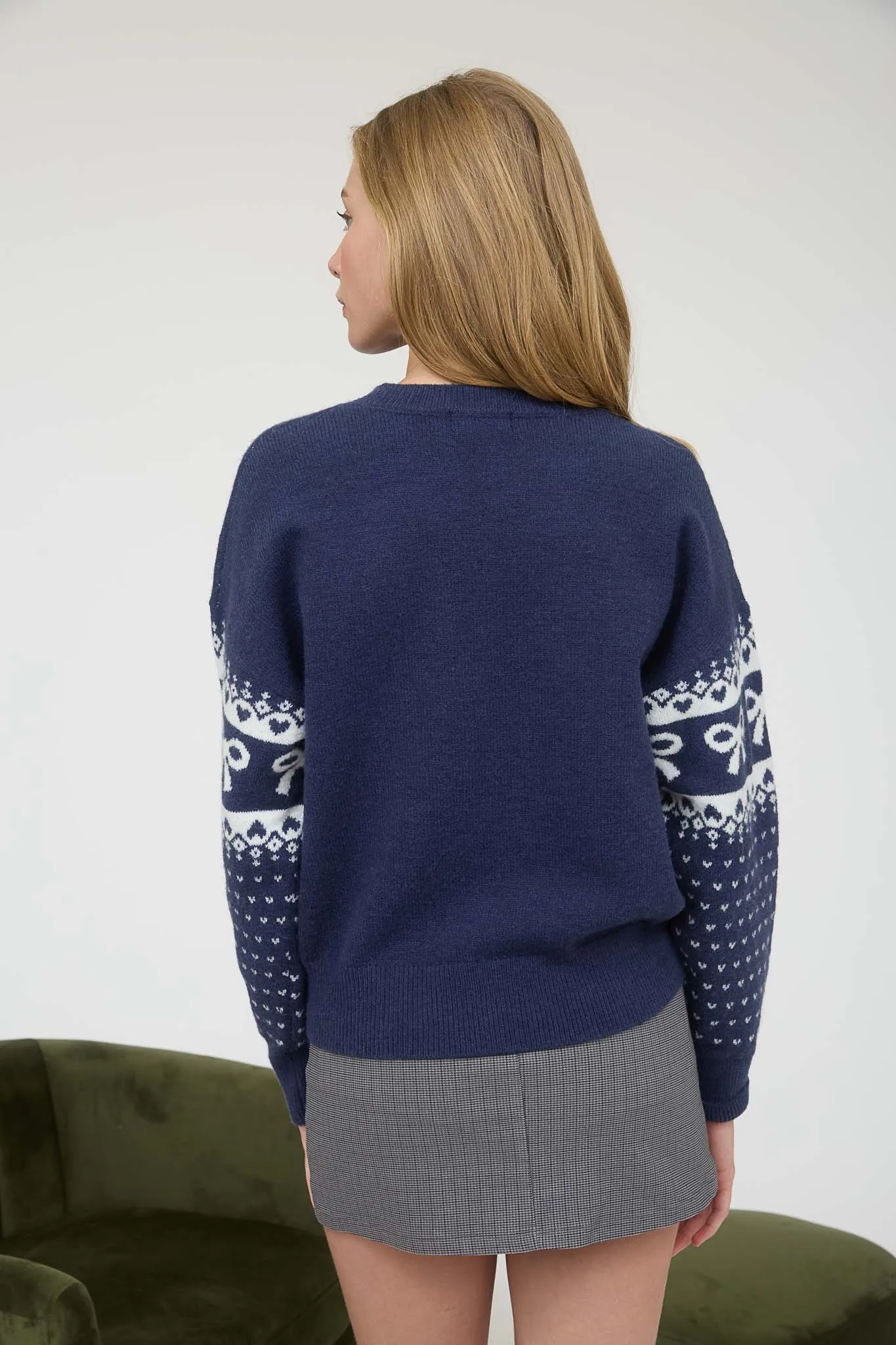 BOW AND HEART JACQUARD KNIT PULLOVER SWEATER sold by Blu Pepper product image thumbnail 2
