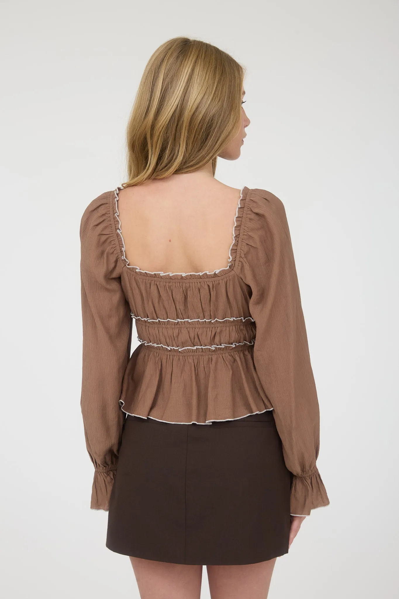 CONTRAST BOW RUFFLED LONG SLEEVE BLOUSE sold by Blu Pepper product image thumbnail 2
