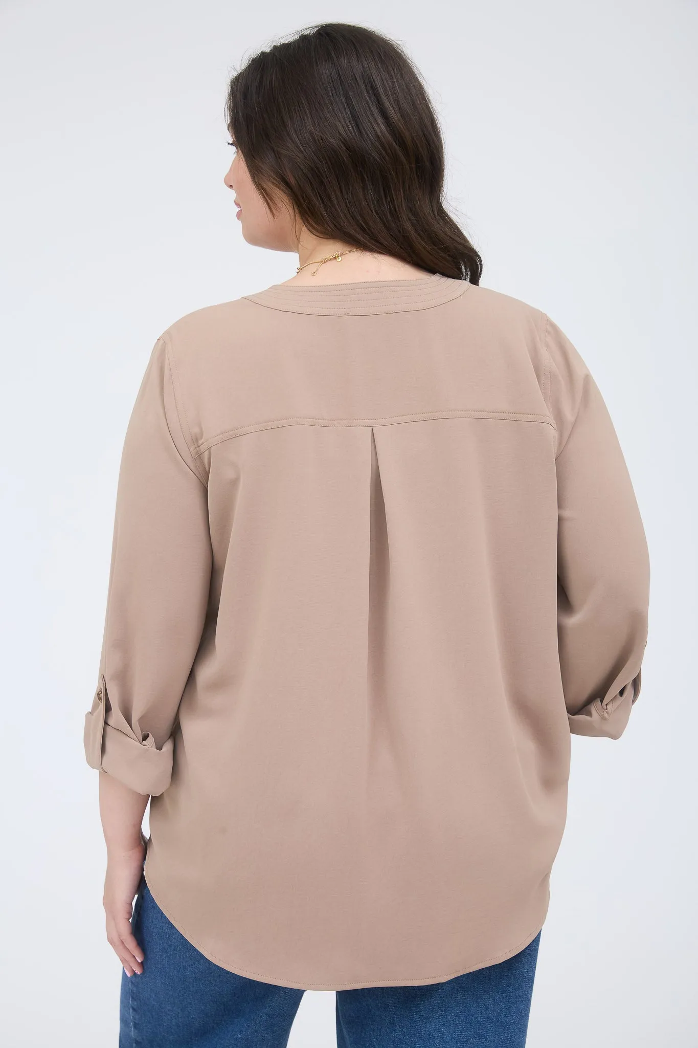 PLUS SPLIT NECK 3/4 TAB SLEEVE SOLID TOP sold by Blu Pepper product image thumbnail 2