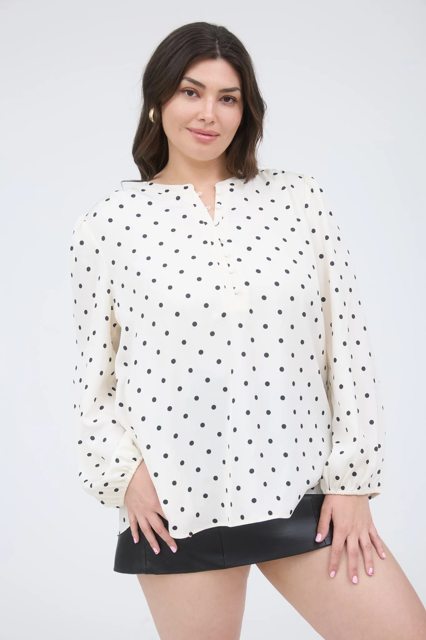 PLUS POLKA DOT HENLEY LONG SLEEVE BLOUSE sold by Blu Pepper product image thumbnail 3