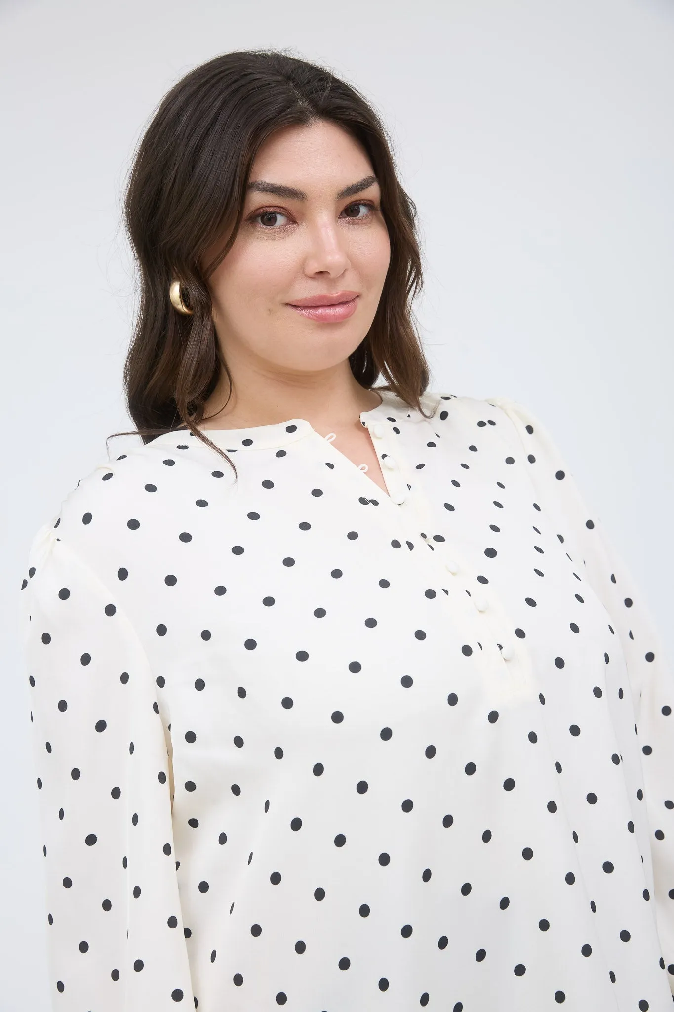 PLUS POLKA DOT HENLEY LONG SLEEVE BLOUSE sold by Blu Pepper product image thumbnail 4