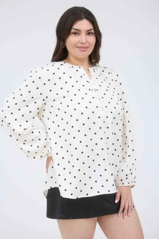 PLUS POLKA DOT HENLEY LONG SLEEVE BLOUSE sold by Blu Pepper