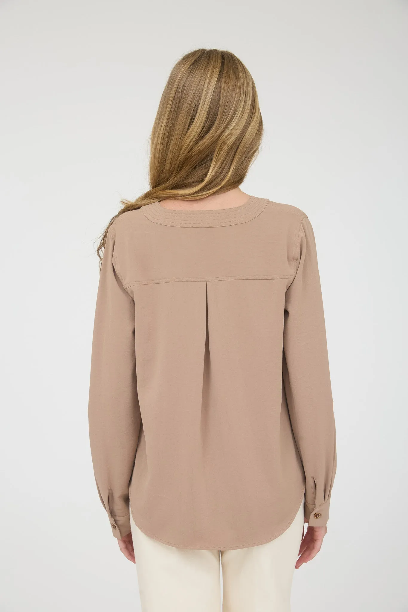 SPLIT NECK 3/4 TAB SLEEVE SOLID TOP sold by Blu Pepper product image thumbnail 2