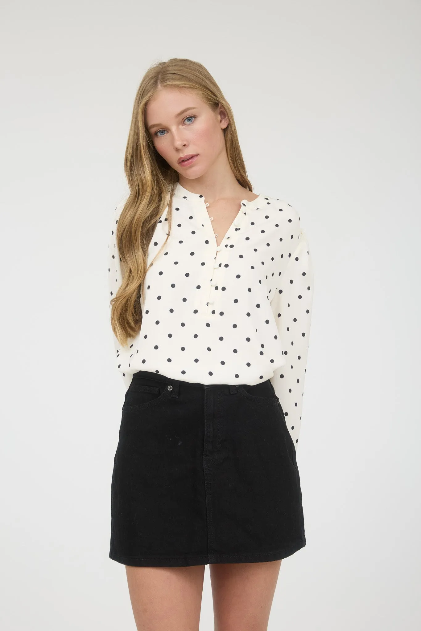 POLKA DOT HENLEY LONG SLEEVE BLOUSE sold by Blu Pepper product image thumbnail 4