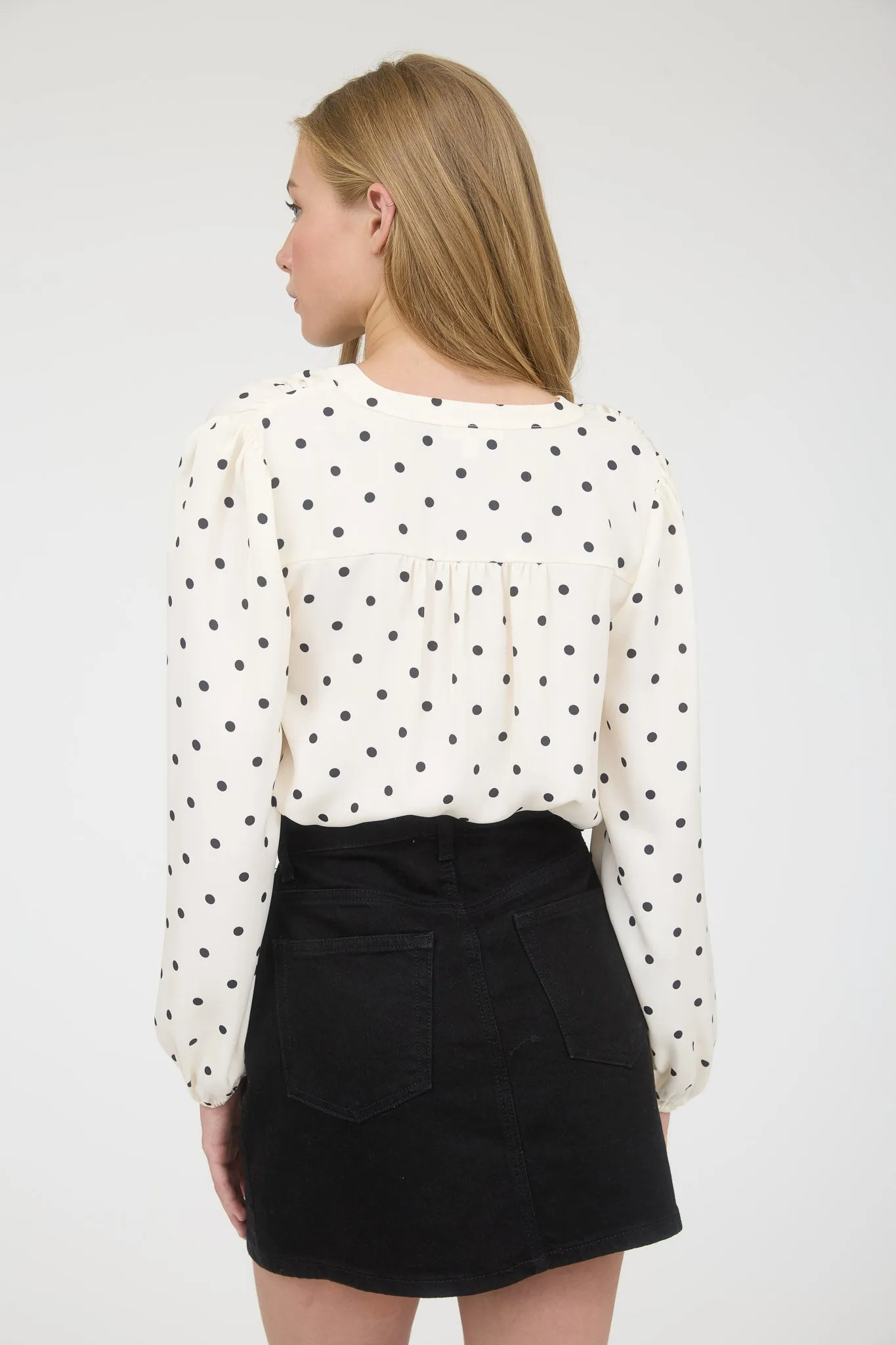 POLKA DOT HENLEY LONG SLEEVE BLOUSE sold by Blu Pepper product image thumbnail 2