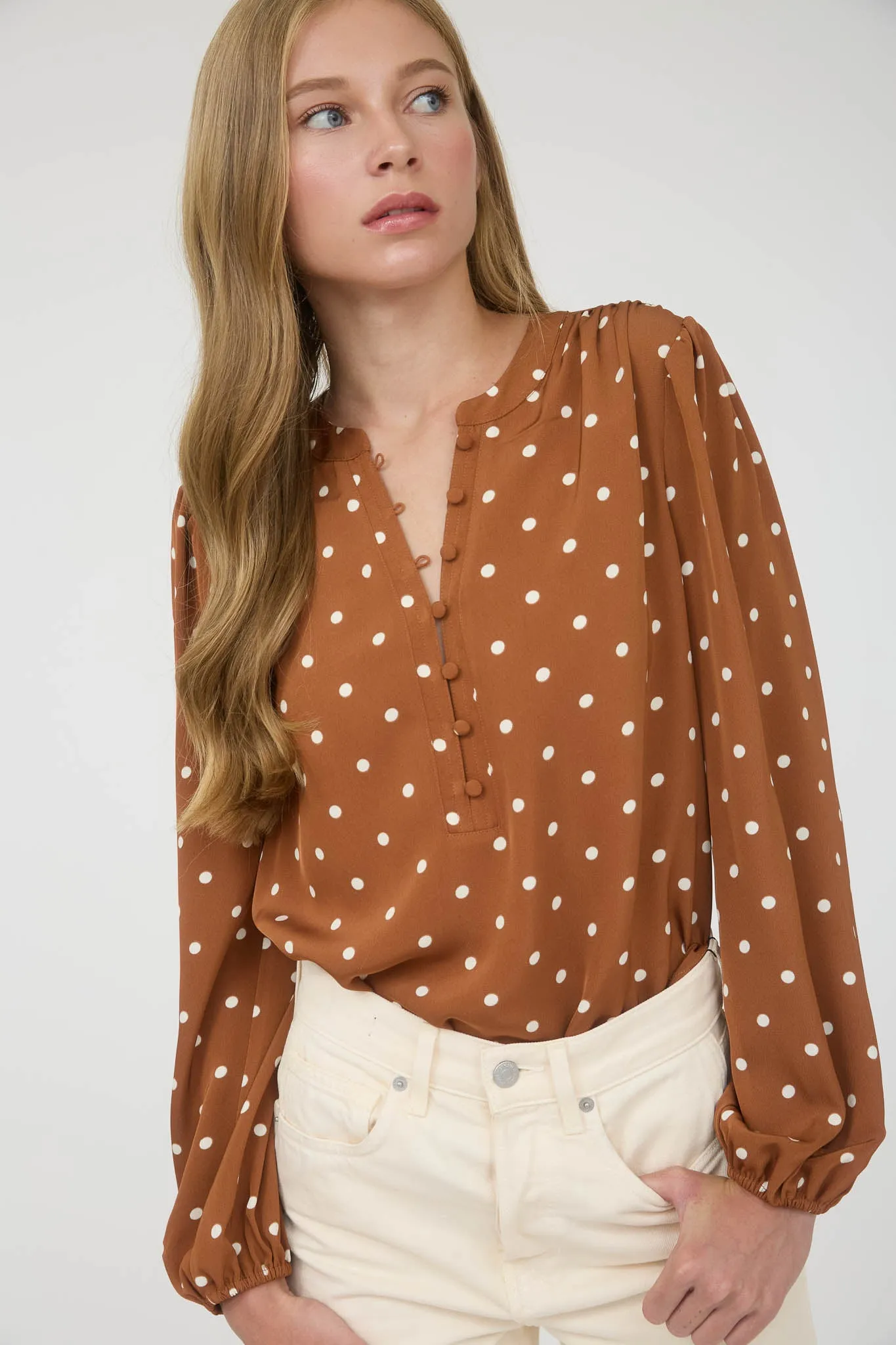 POLKA DOT HENLEY LONG SLEEVE BLOUSE sold by Blu Pepper product image thumbnail 5