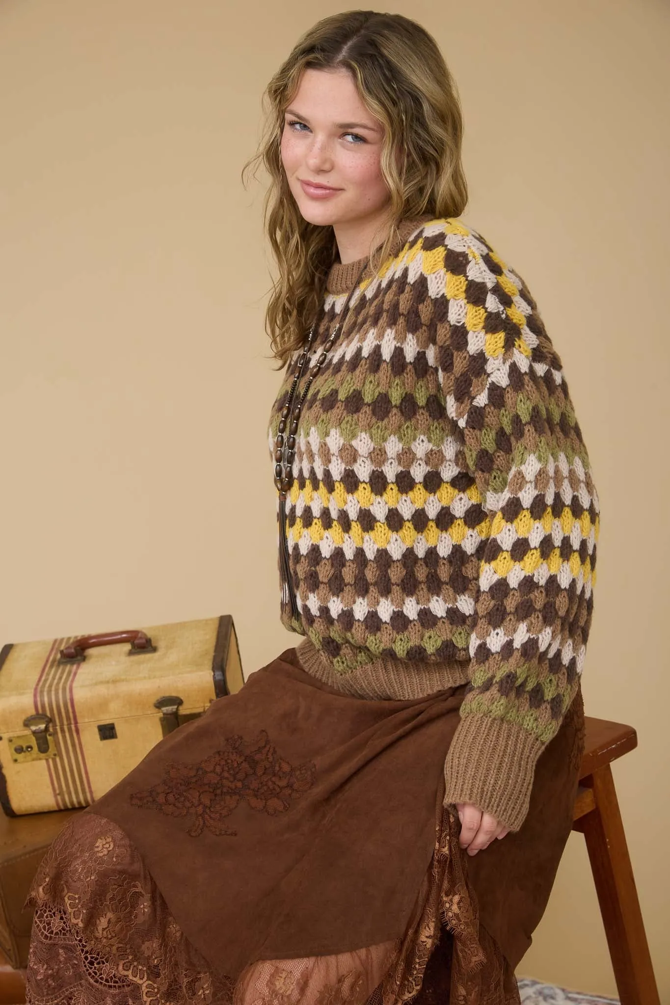 MULTICOLOR KNIT CREWNECK PULLOVER SWEATER sold by Blu Pepper product image thumbnail 3