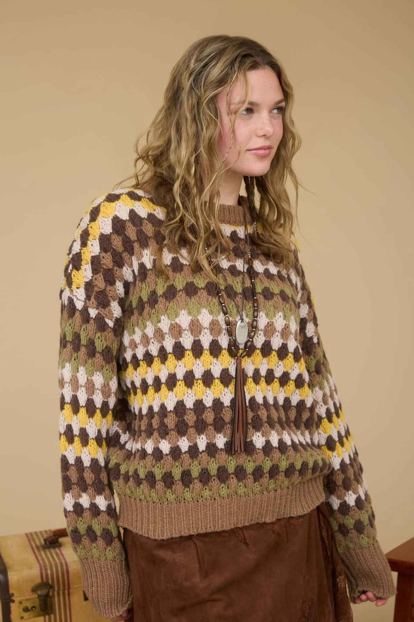 MULTICOLOR KNIT CREWNECK PULLOVER SWEATER sold by Blu Pepper product image thumbnail 4