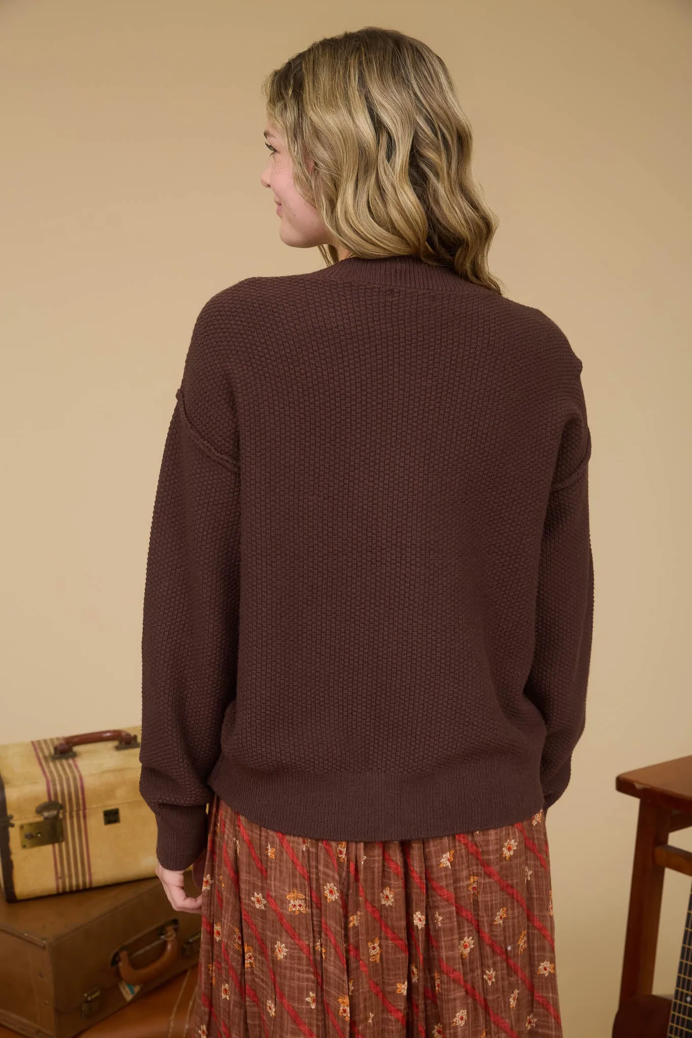 EXPOSED SEAM BUTTON DOWN KNIT CARDIGAN sold by Blu Pepper product image thumbnail 2