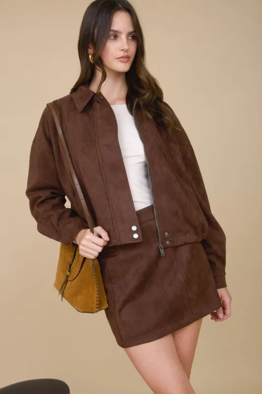 SUEDE COLLARED ZIP-UP (PRE-ORDER) sold by Blu Pepper