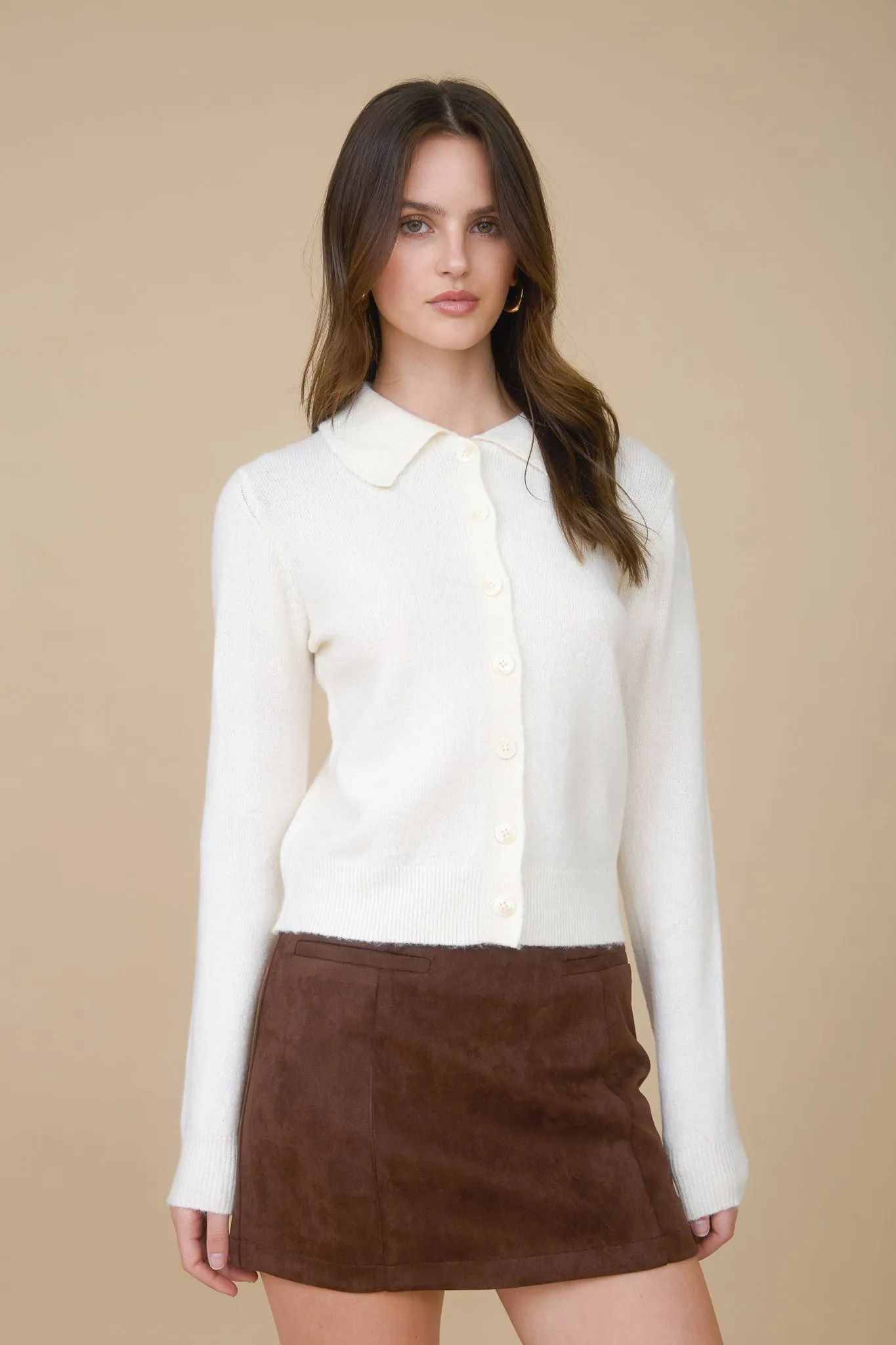 COLLARED BUTTON DOWN LONG SLEEVE KNIT CARDIGAN sold by Blu Pepper product image thumbnail 4