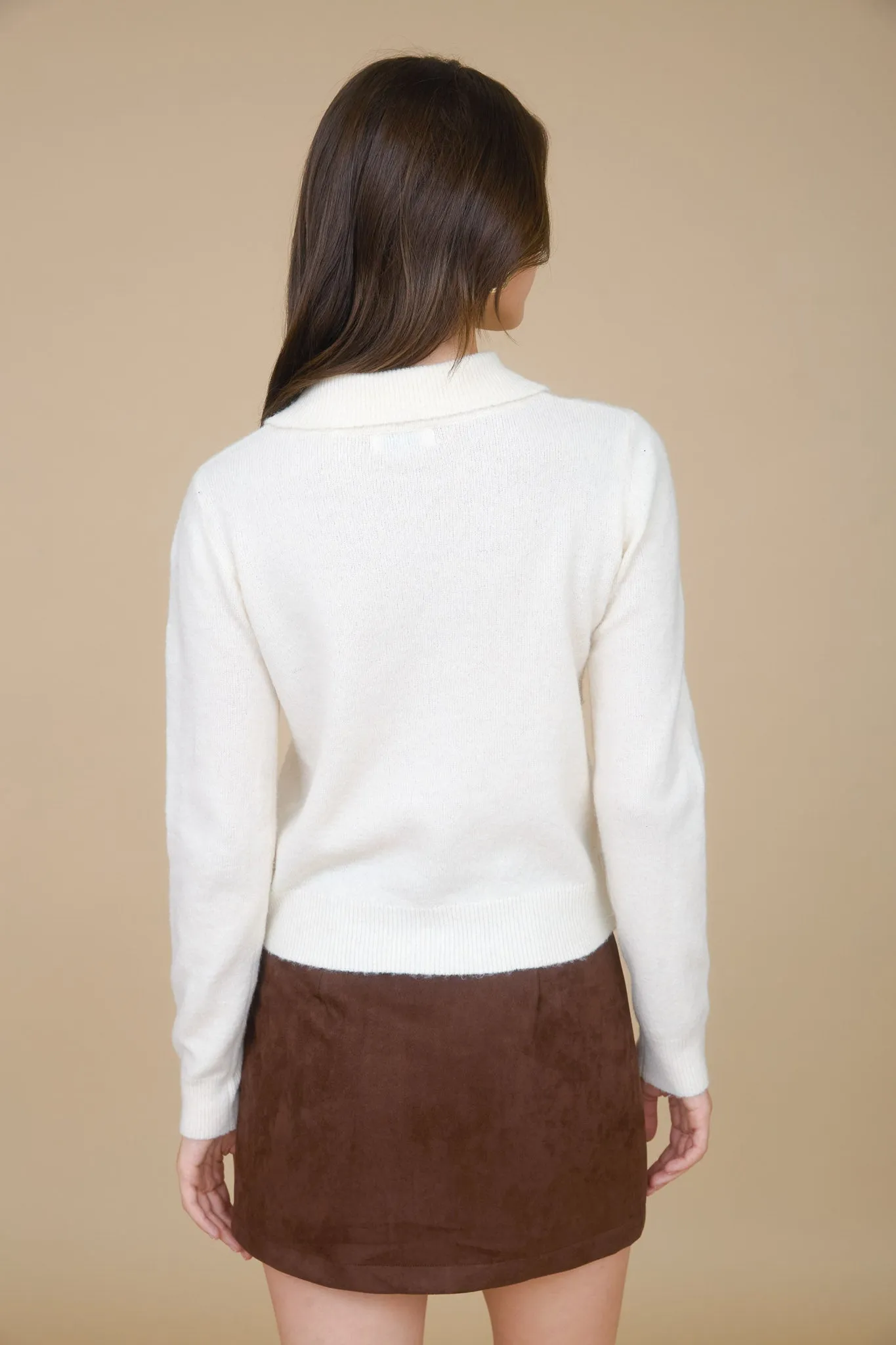 COLLARED BUTTON DOWN LONG SLEEVE KNIT CARDIGAN sold by Blu Pepper product image thumbnail 2