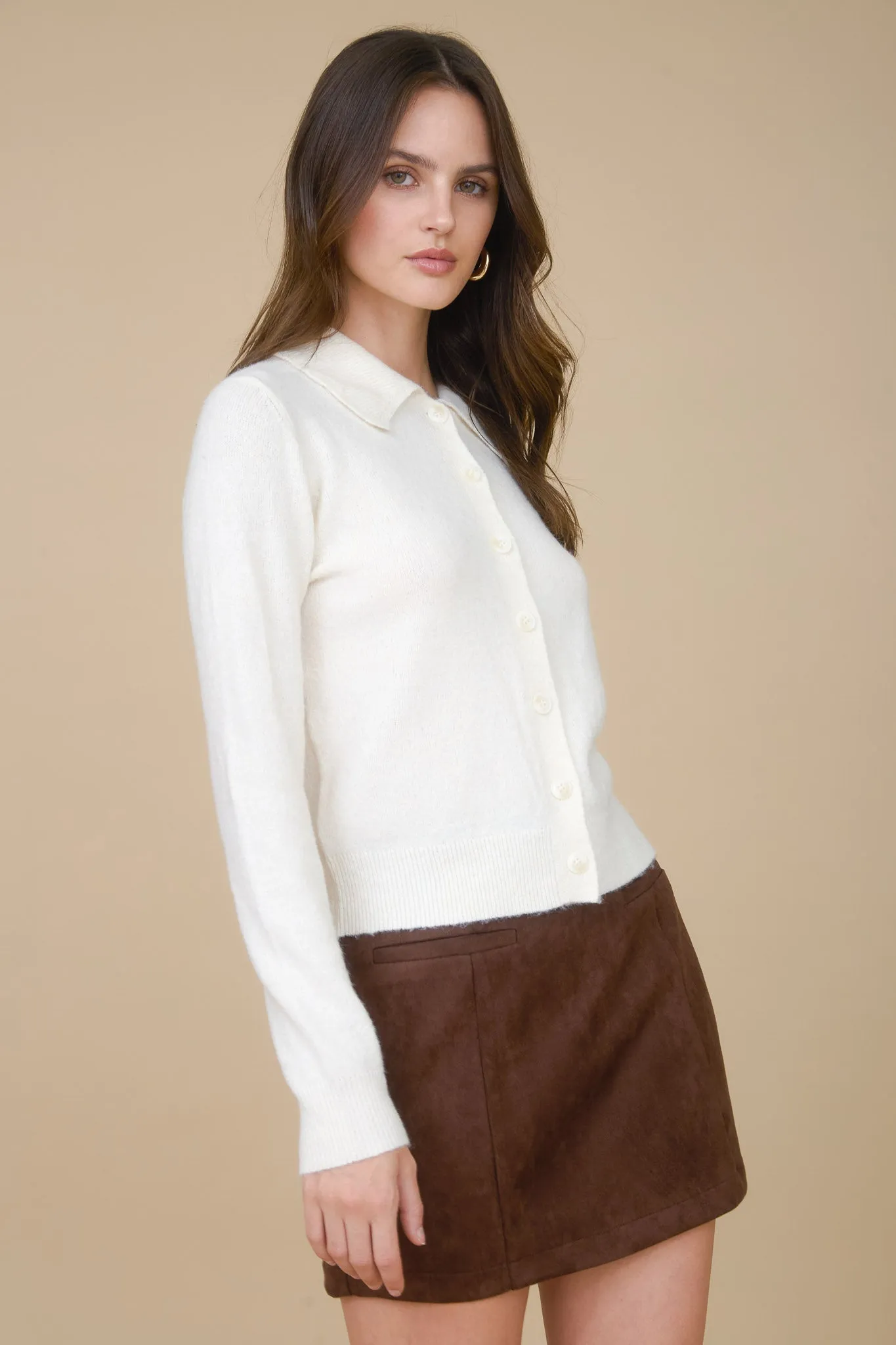 COLLARED BUTTON DOWN LONG SLEEVE KNIT CARDIGAN sold by Blu Pepper product image thumbnail 3