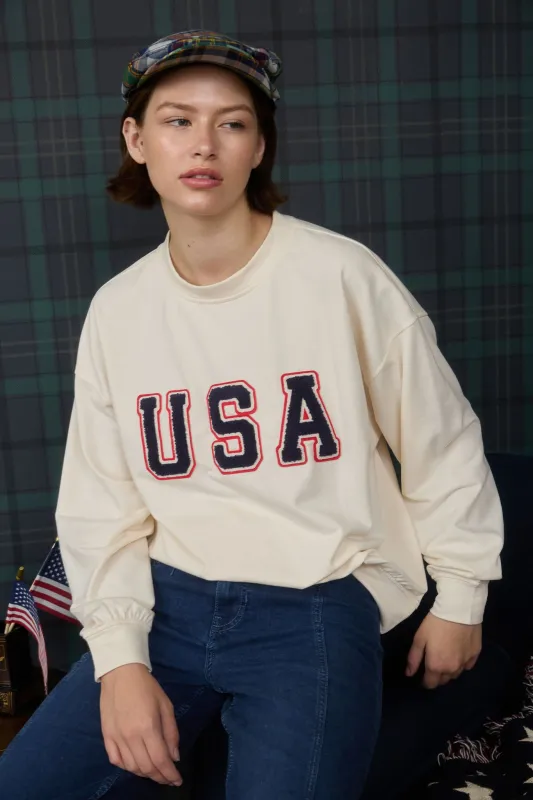 USA VARSITY LETTER LONG SLEEVE KNIT TOP (PRE-ORDER) sold by Blu Pepper