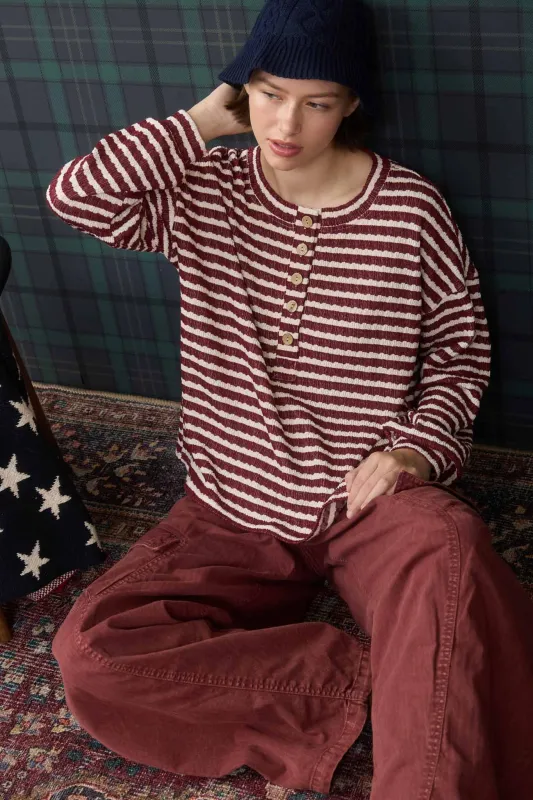 STRIPE TEXTURED LONG SLEEVE HENLEY KNIT TOP sold by Blu Pepper