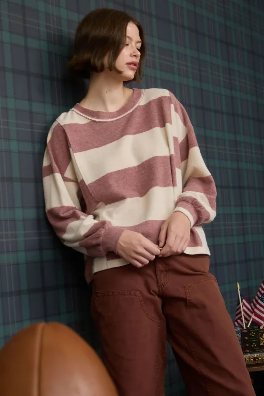 WASHED STRIPE LONG SLEEVE KNIT TOP sold by Blu Pepper