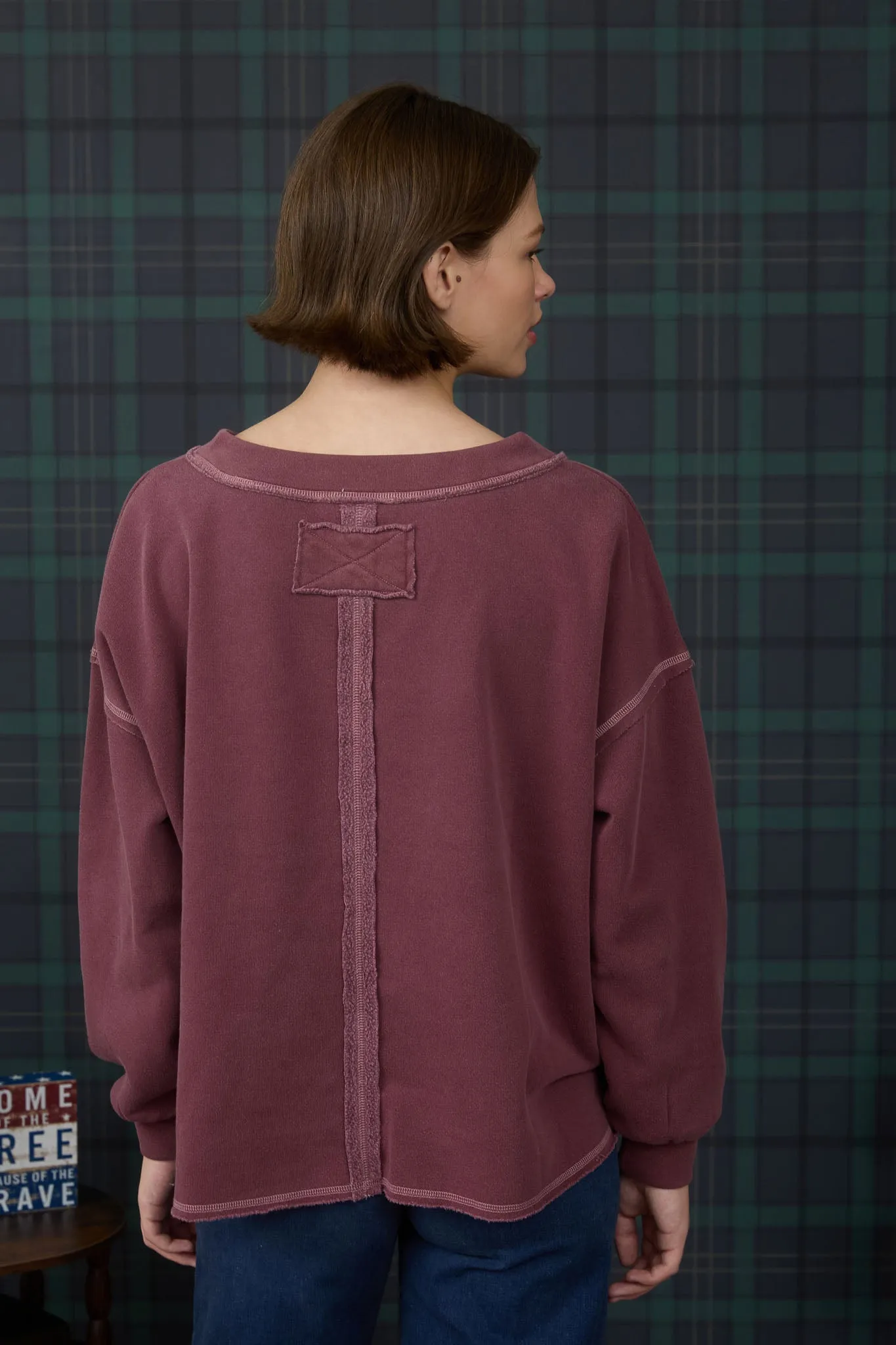 REVERSE STITCH V NECK LONG SLEEVE KNIT TOP sold by Blu Pepper product image thumbnail 2