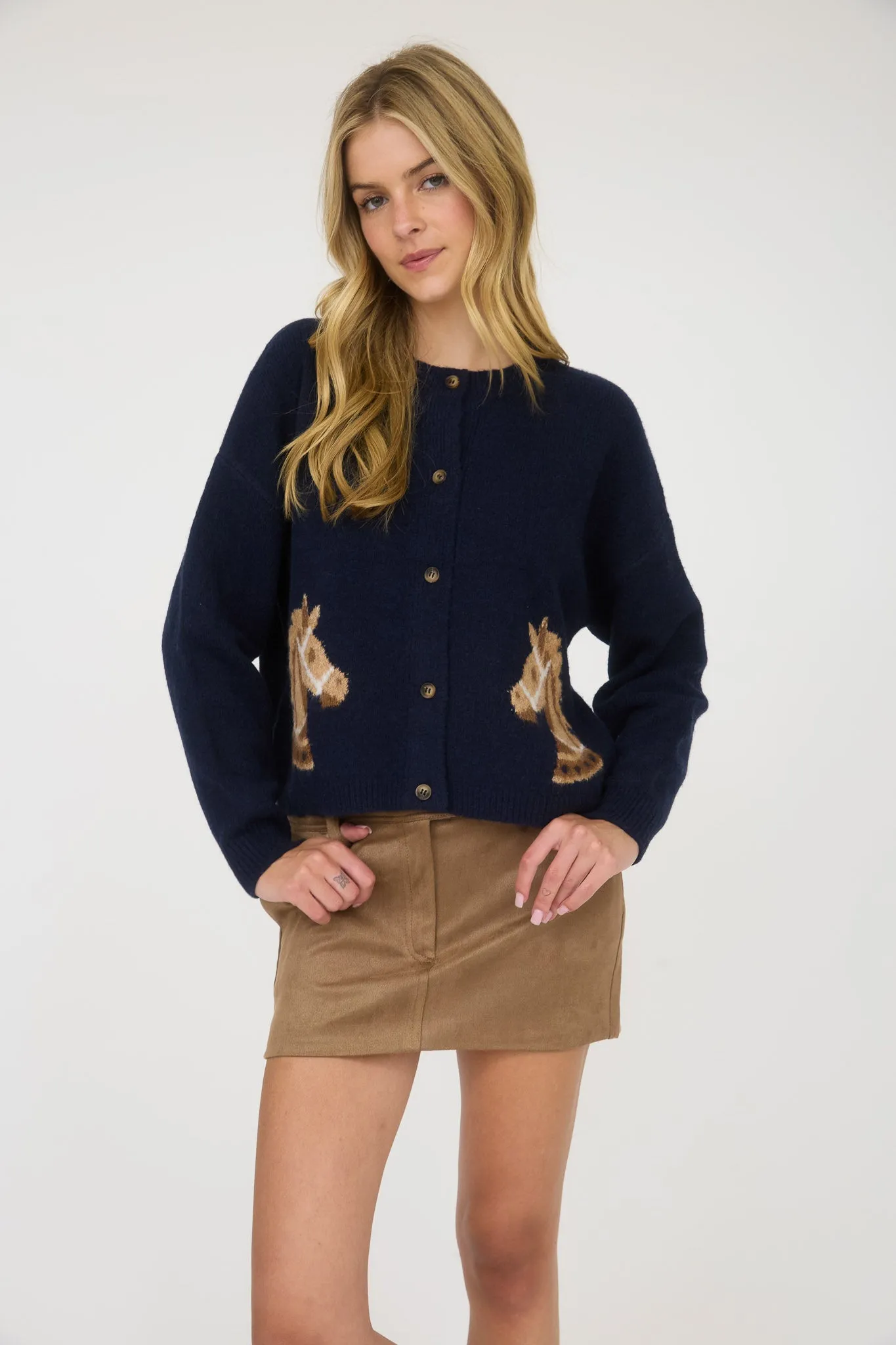 HORSE JACQUARD LONG SLEEVE BUTTON DOWN CARDIGAN sold by Blu Pepper product image thumbnail 5