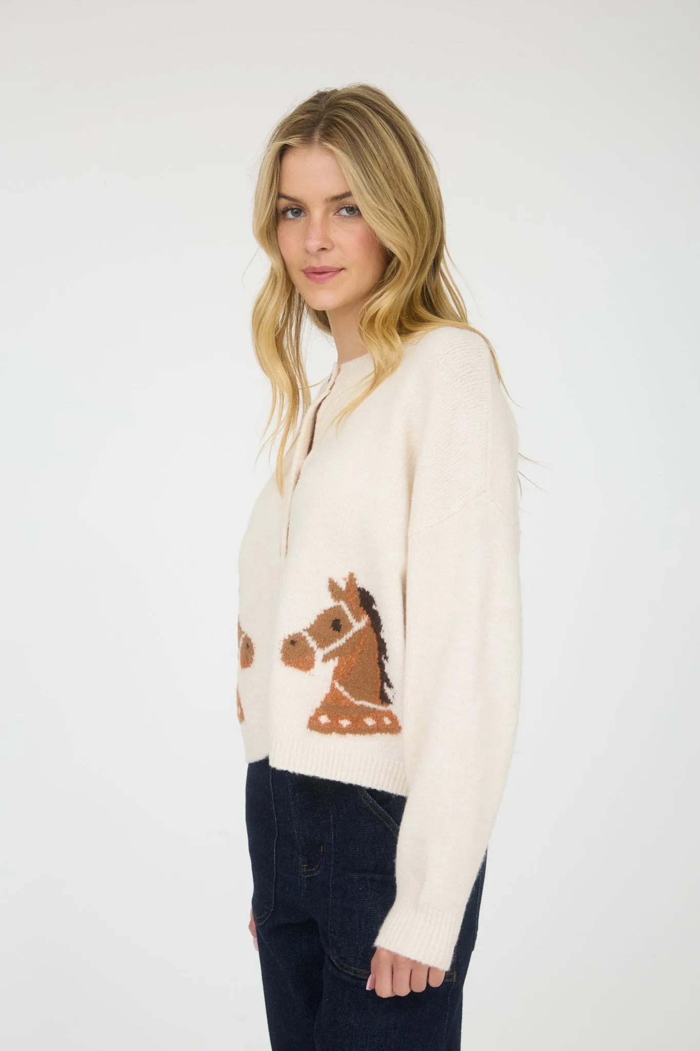 HORSE JACQUARD LONG SLEEVE BUTTON DOWN CARDIGAN sold by Blu Pepper product image thumbnail 3