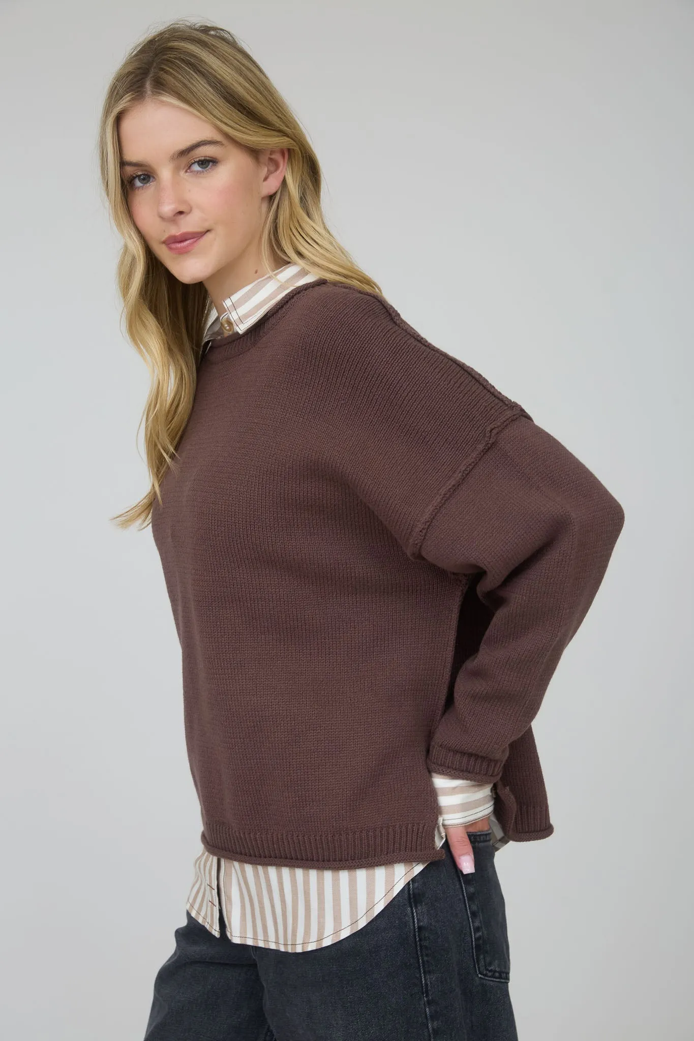 RAW EDGE EXTENDED SHOULDER LONG SLEEVE SWEATER sold by Blu Pepper product image thumbnail 3
