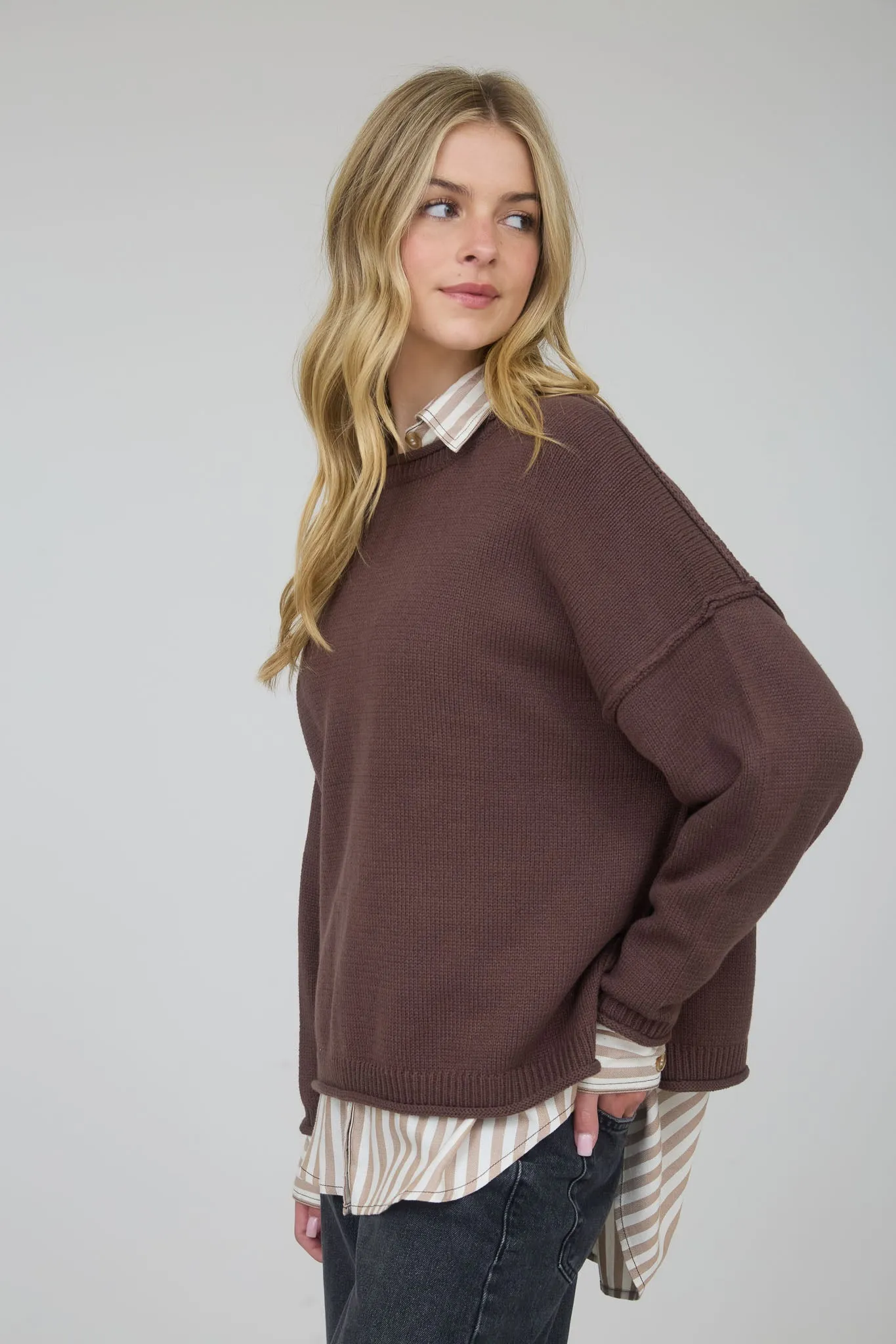 RAW EDGE EXTENDED SHOULDER LONG SLEEVE SWEATER sold by Blu Pepper product image thumbnail 4