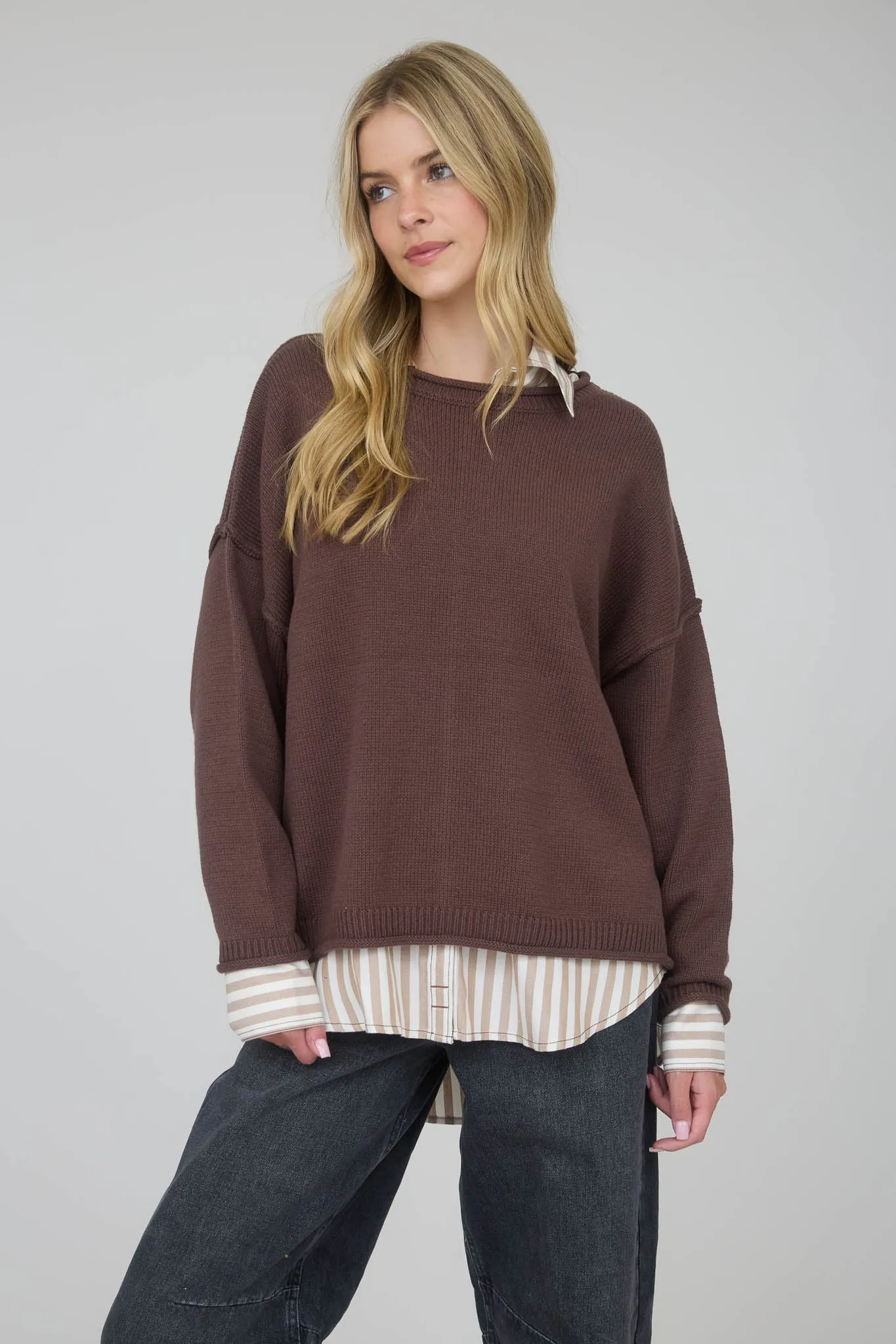 RAW EDGE EXTENDED SHOULDER LONG SLEEVE SWEATER sold by Blu Pepper product image thumbnail 5