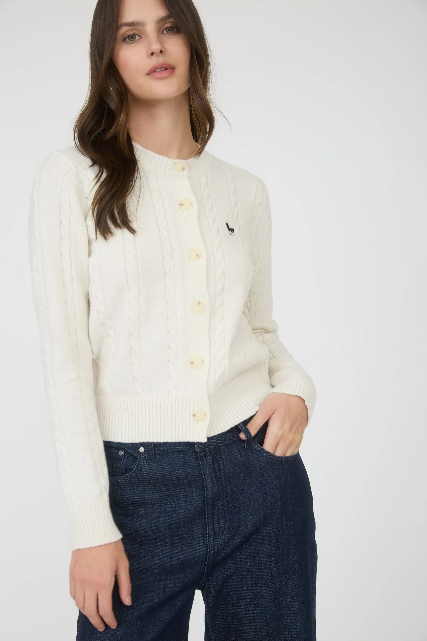 HORSE EMBROIDERY CABLE KNIT CARDIGAN sold by Blu Pepper product image thumbnail 4