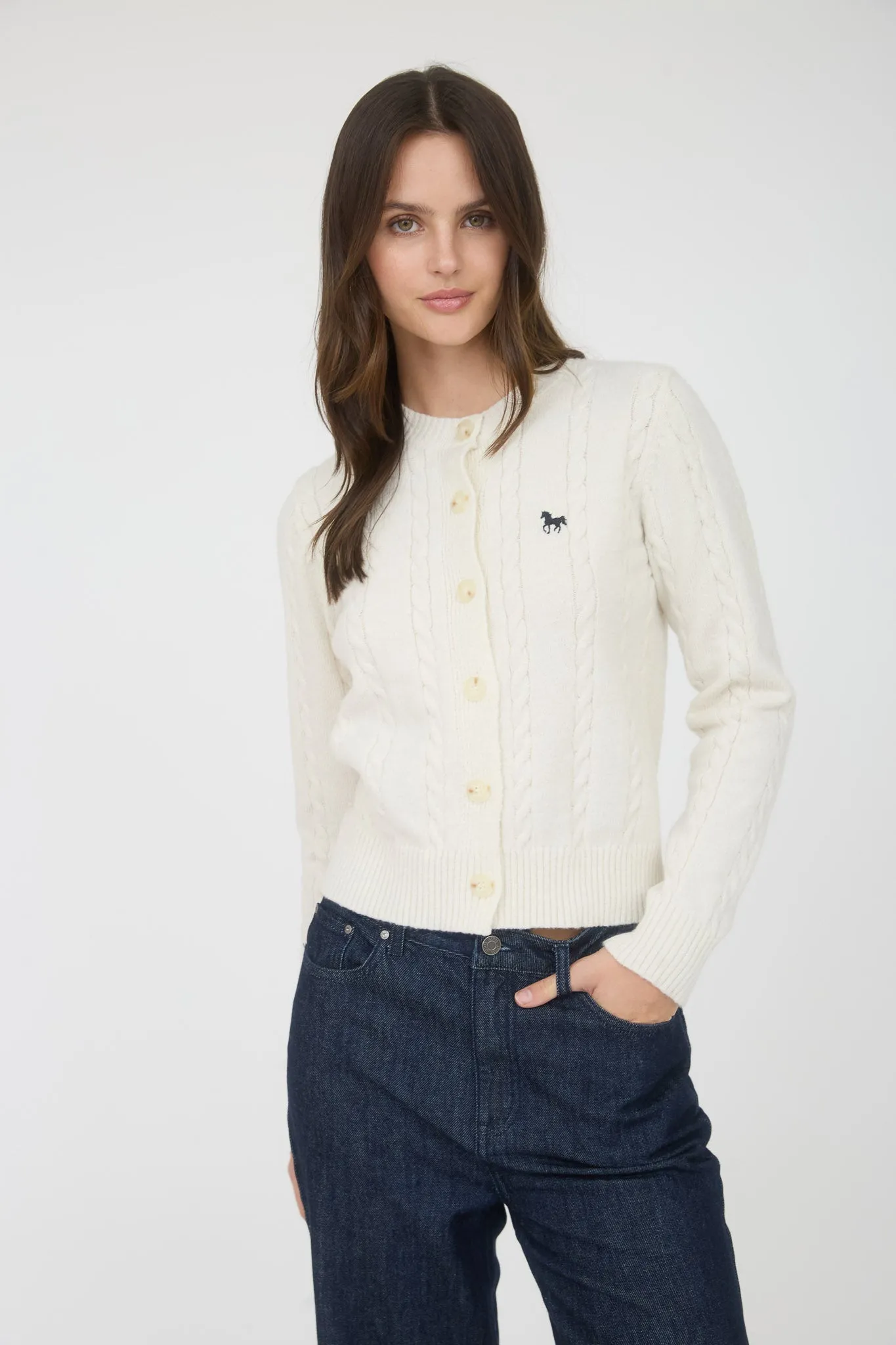 HORSE EMBROIDERY CABLE KNIT CARDIGAN sold by Blu Pepper product image thumbnail 5