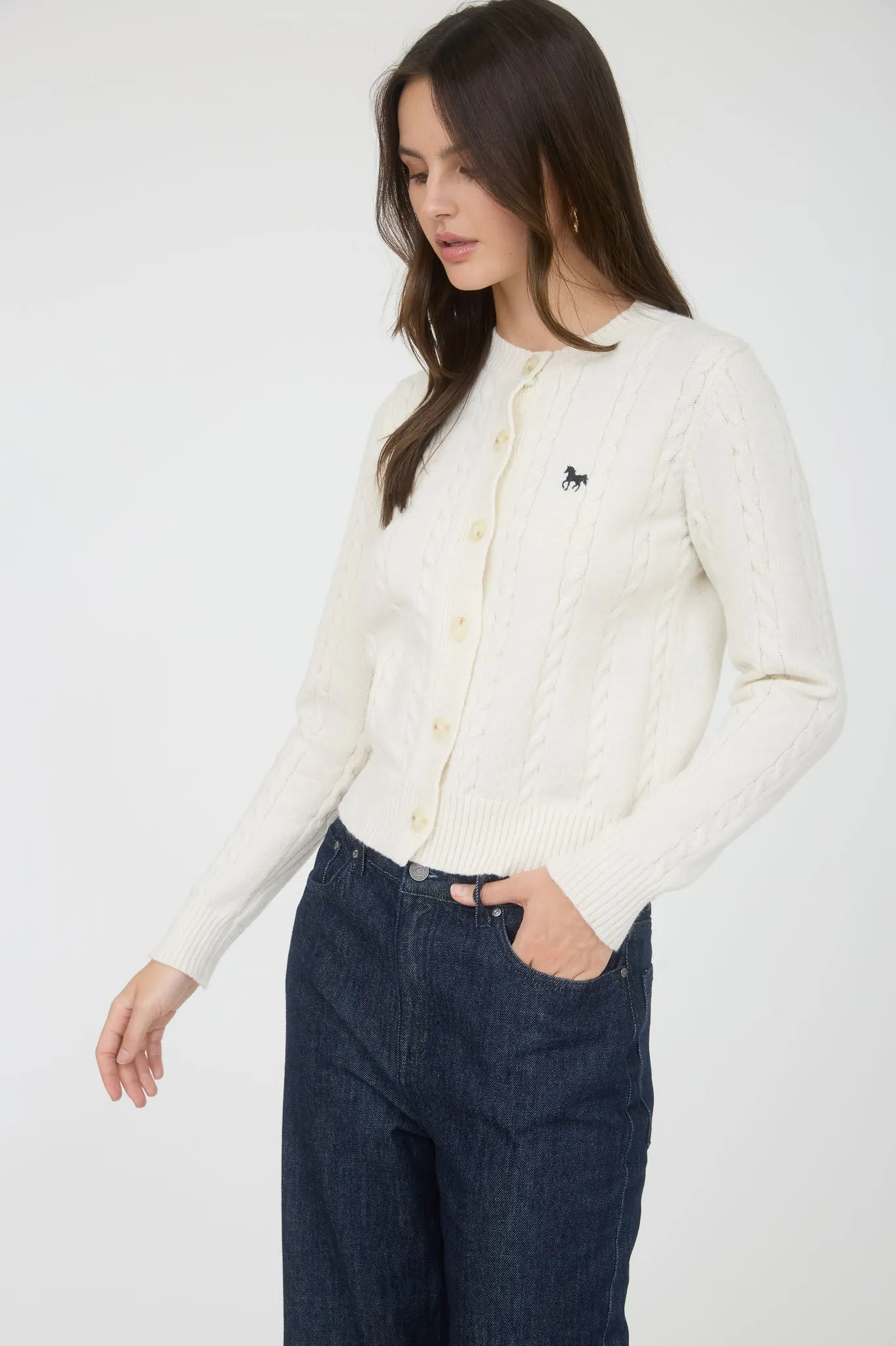 HORSE EMBROIDERY CABLE KNIT CARDIGAN sold by Blu Pepper product image thumbnail 3
