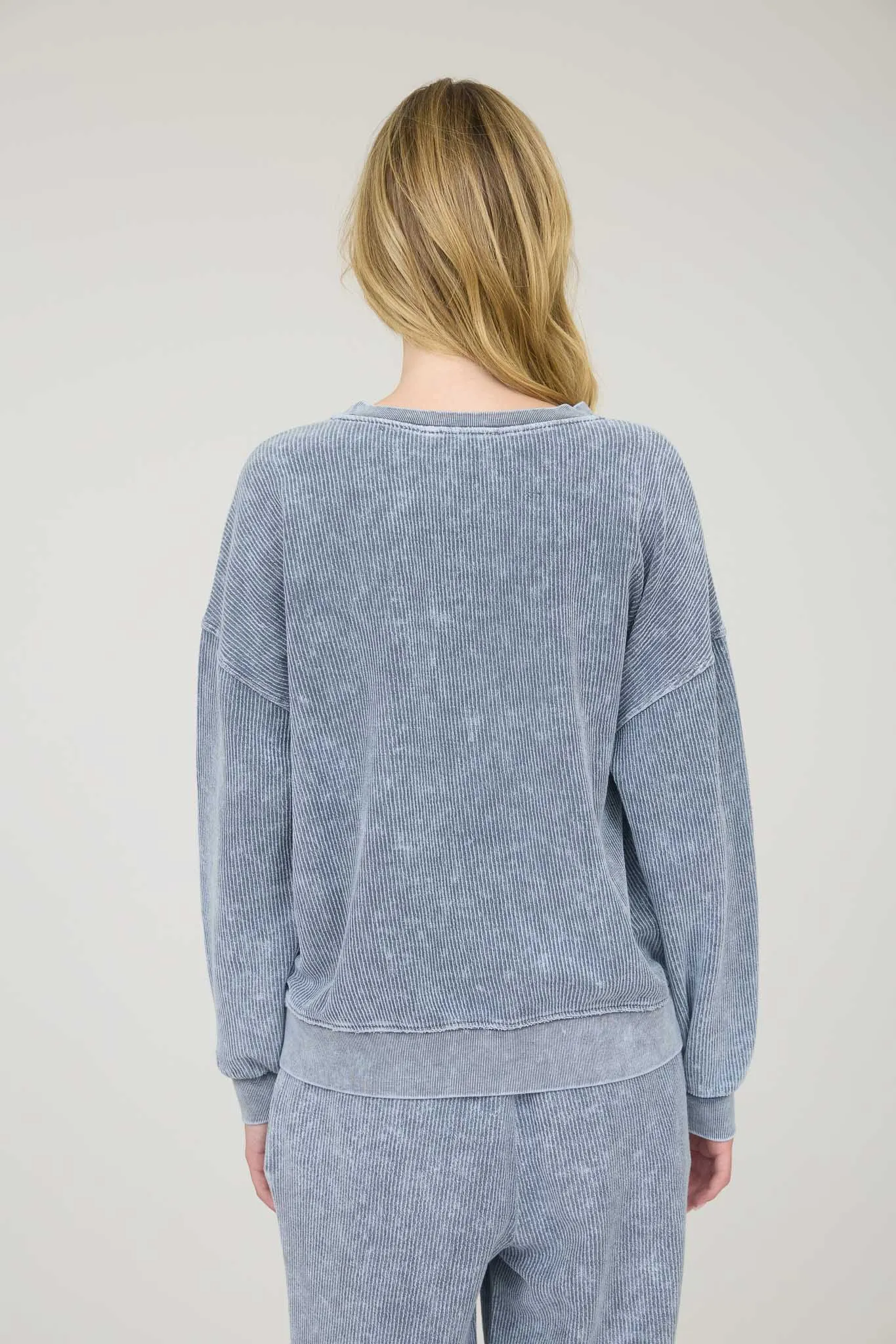 MOM CLUB GRAPHIC WASHED LONG SLEEVE RIB KNIT TOP sold by Blu Pepper product image thumbnail 2