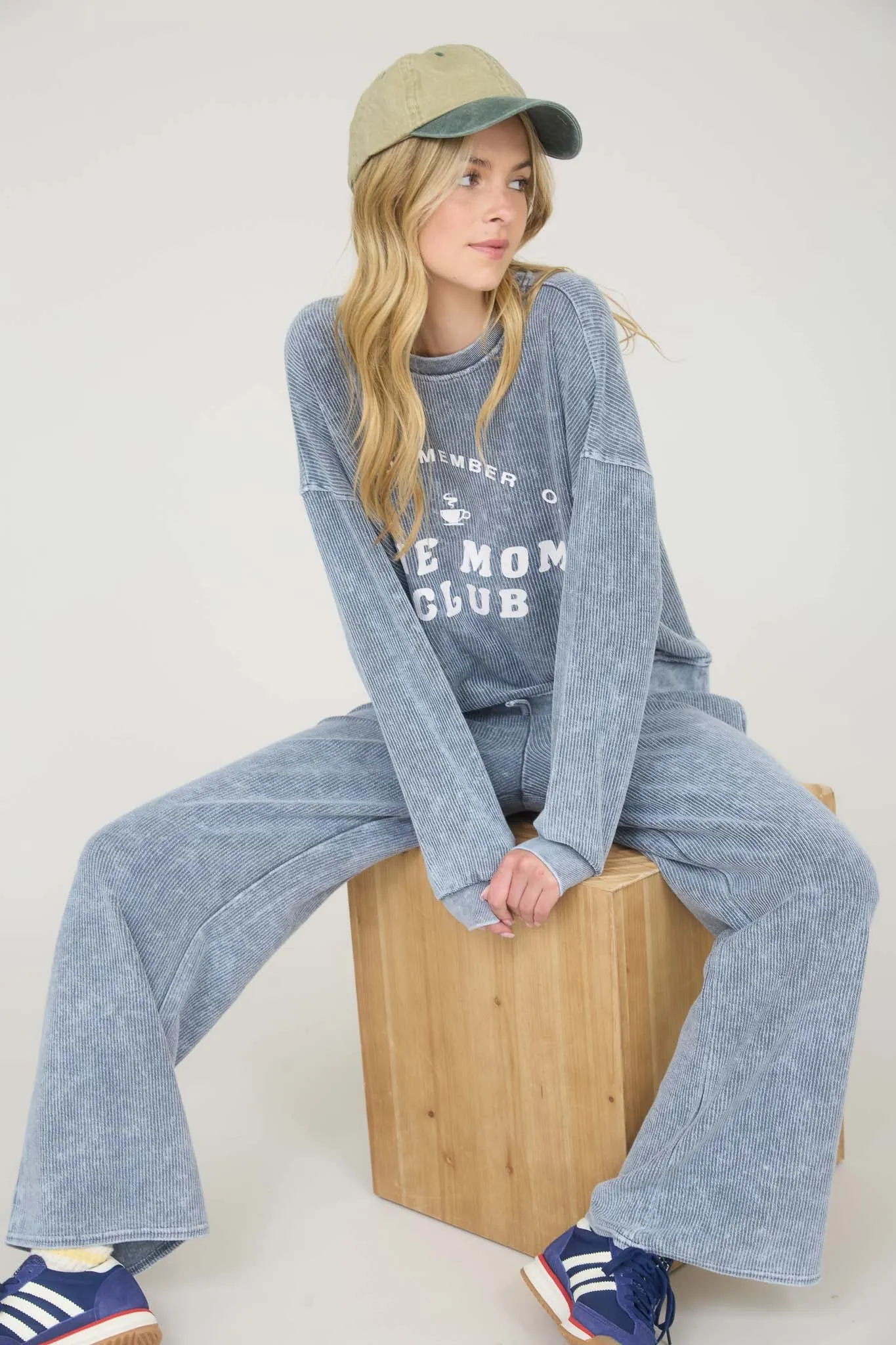 MOM CLUB GRAPHIC WASHED LONG SLEEVE RIB KNIT TOP sold by Blu Pepper product image thumbnail 5