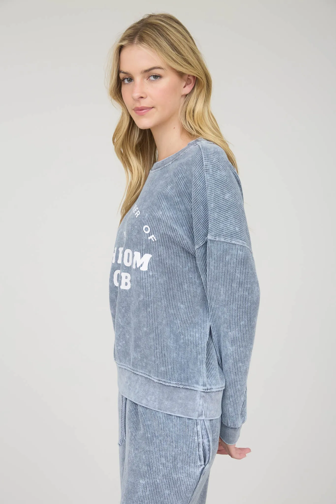 MOM CLUB GRAPHIC WASHED LONG SLEEVE RIB KNIT TOP sold by Blu Pepper product image thumbnail 3