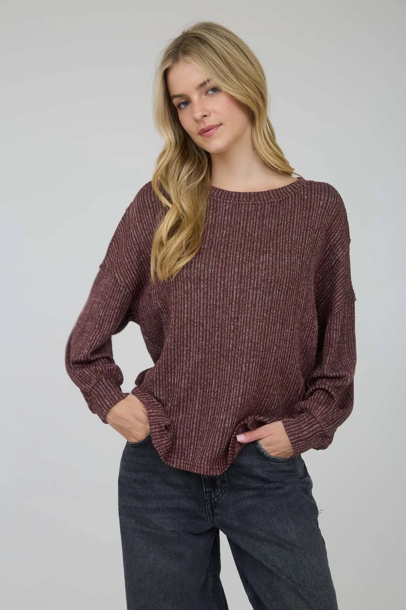 MARLED LONG SLEEVE RIBBED KNIT TOP sold by Blu Pepper product image thumbnail 4