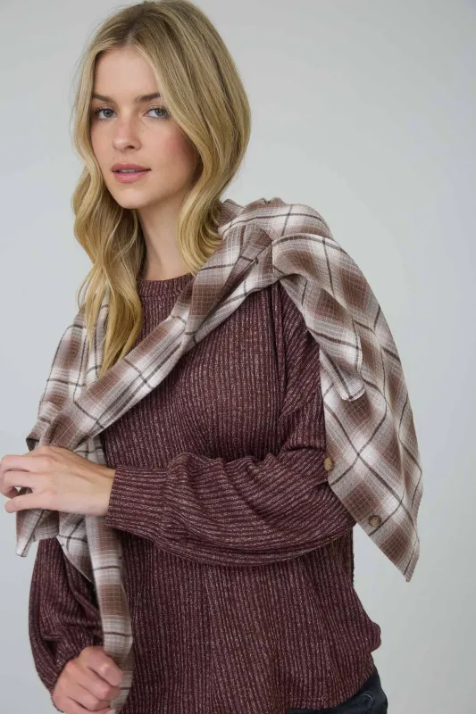 MARLED LONG SLEEVE RIBBED KNIT TOP sold by Blu Pepper