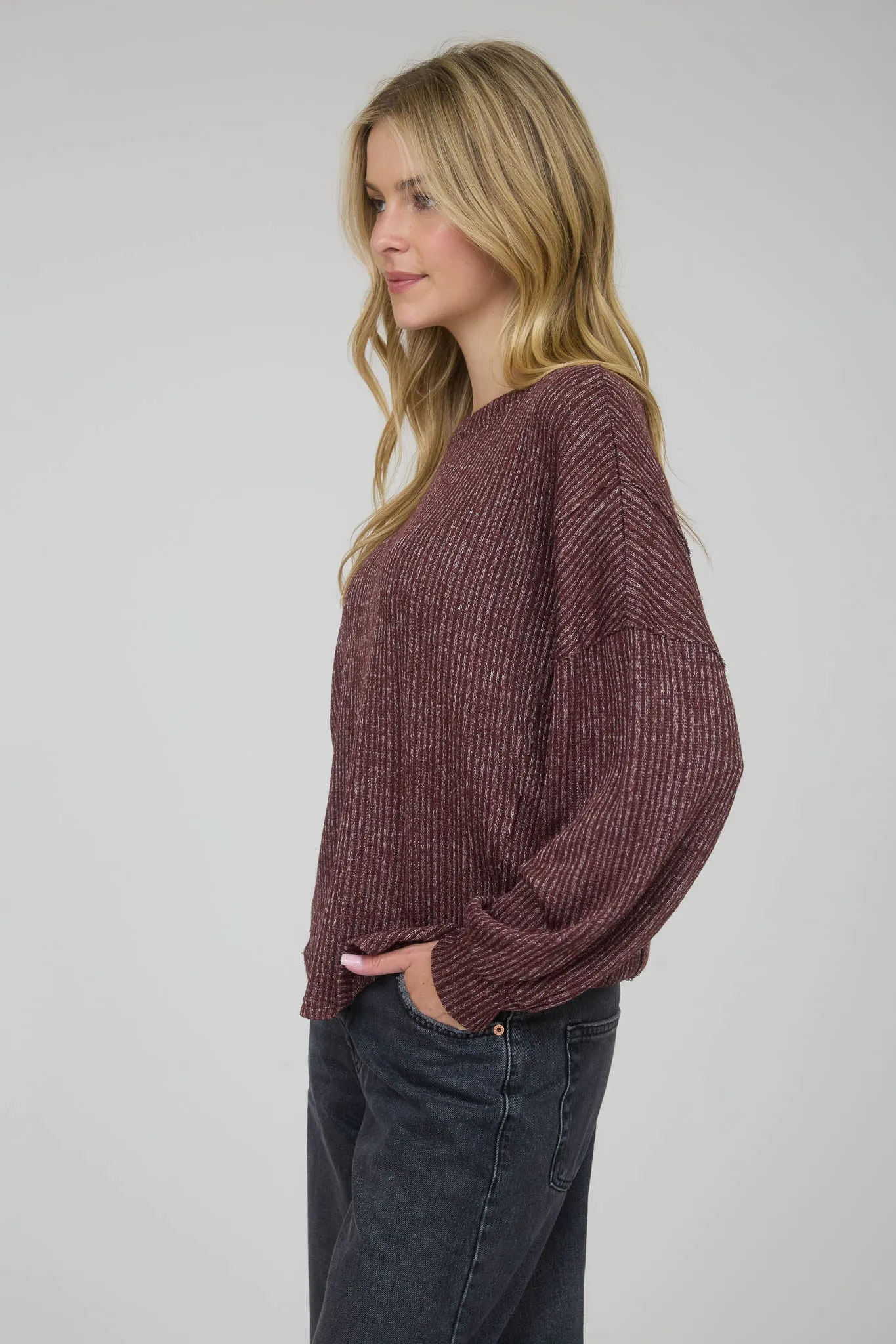 MARLED LONG SLEEVE RIBBED KNIT TOP sold by Blu Pepper product image thumbnail 3
