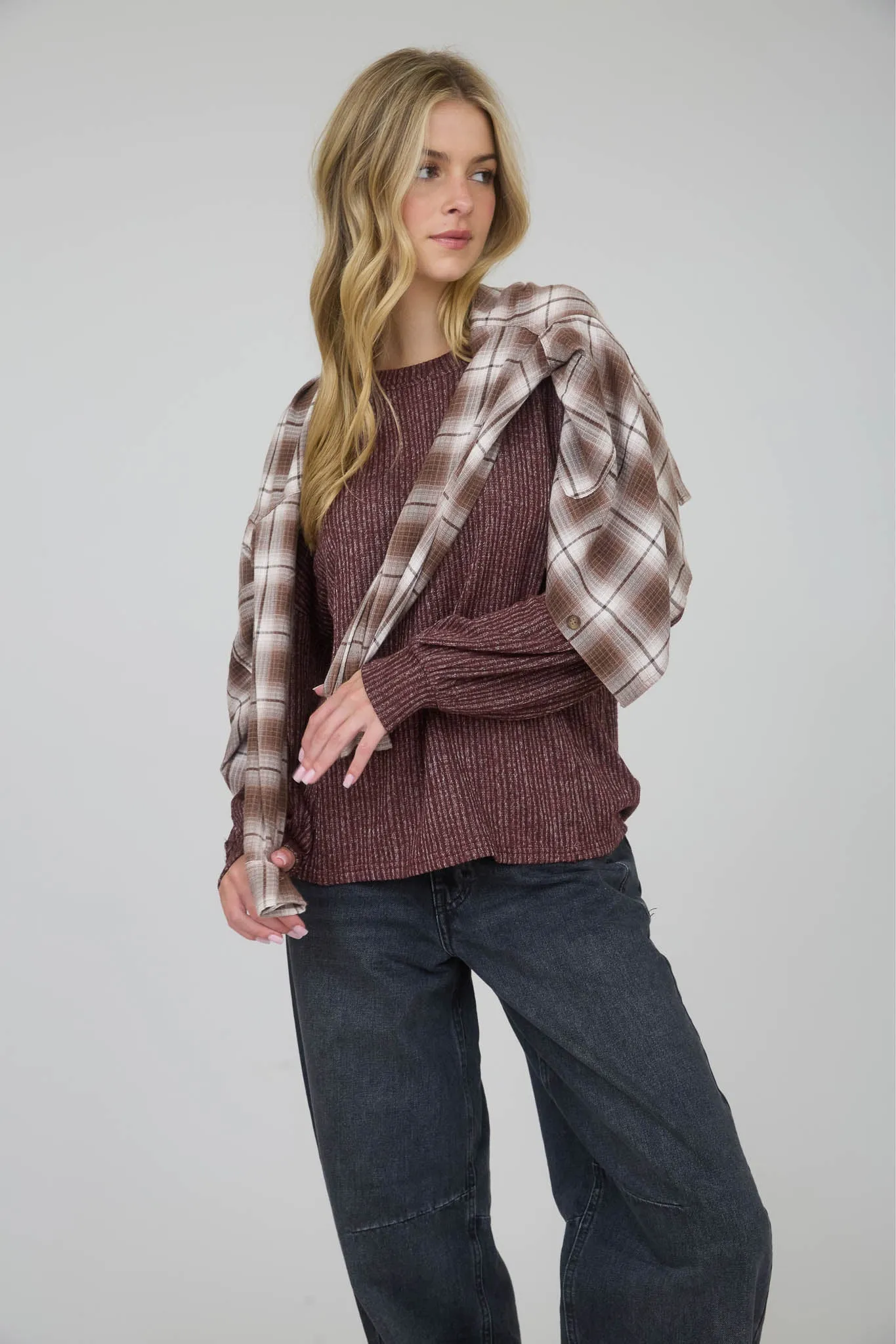 MARLED LONG SLEEVE RIBBED KNIT TOP sold by Blu Pepper product image thumbnail 5